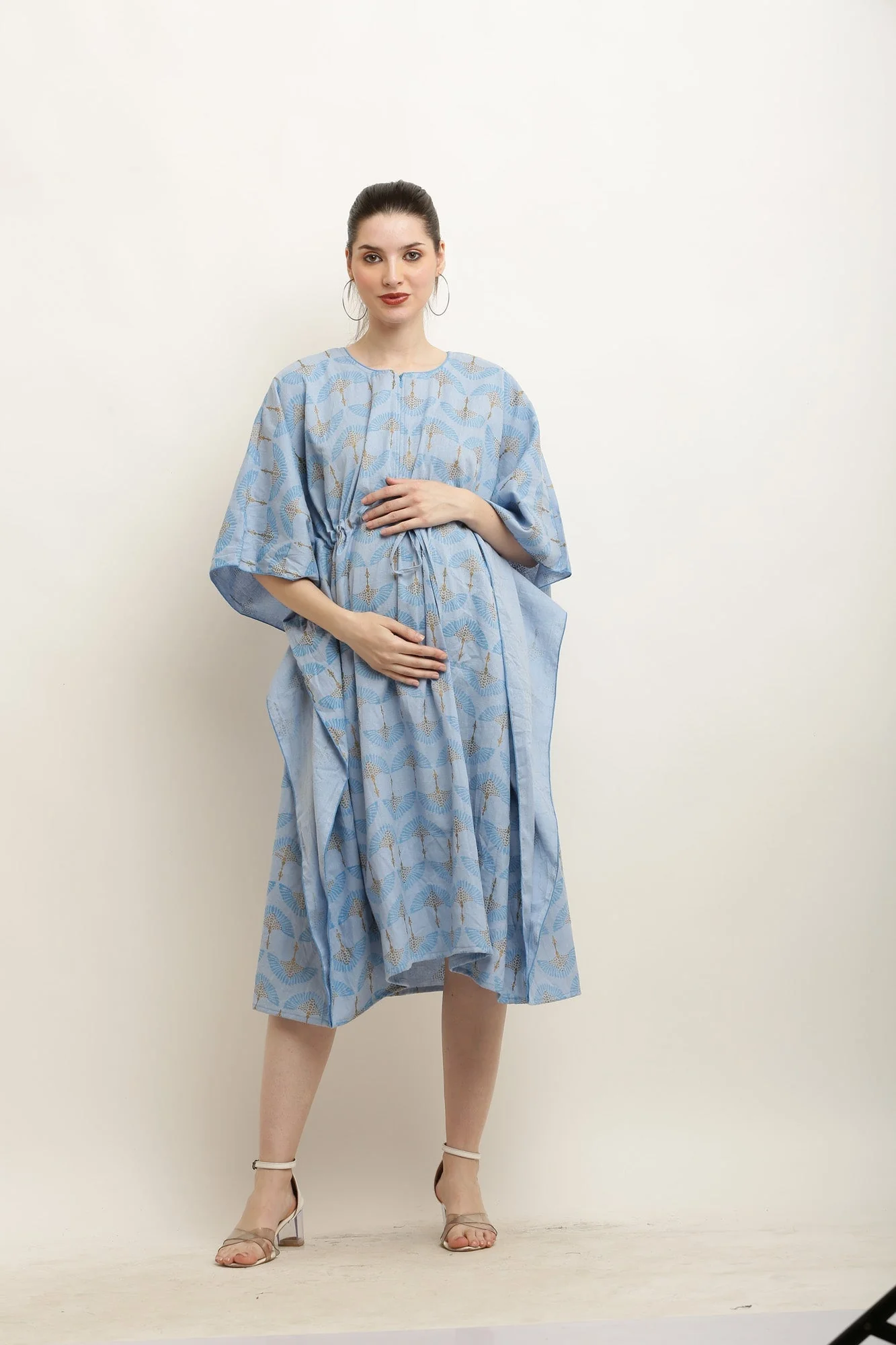 Dusty Blue Floral Maternity & Nursing Kaftan - Chenance
