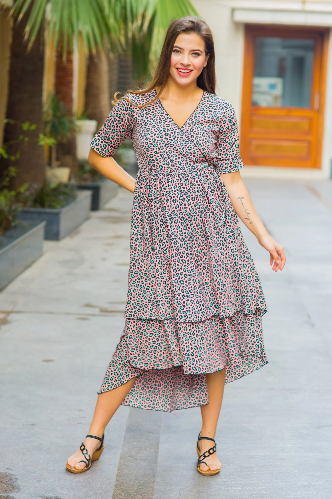 Peachy Pattern Maternity & Nursing Flair Dress - Chenance