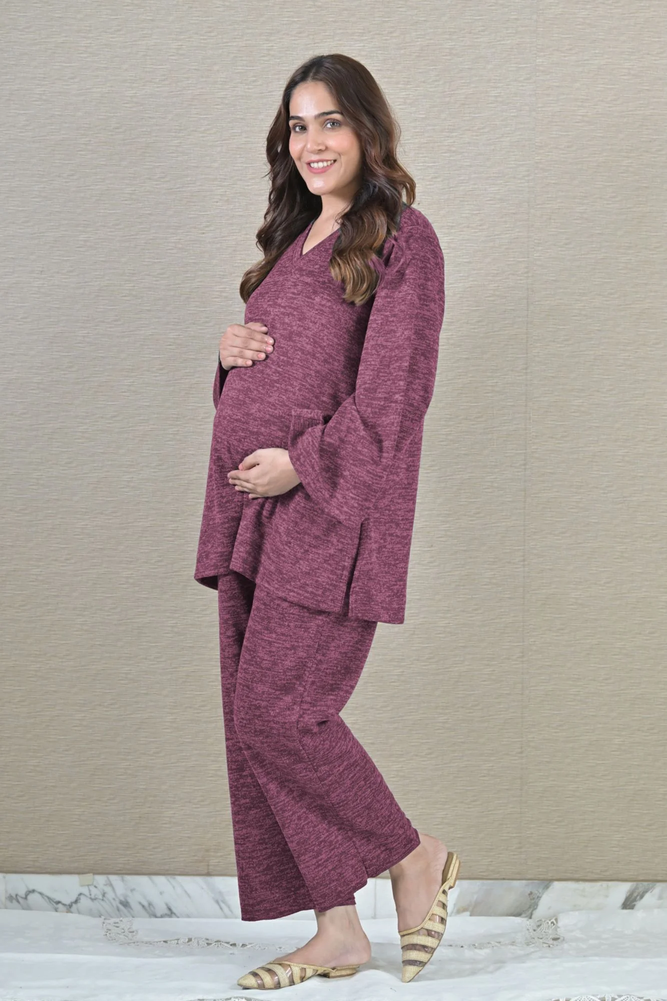 Cozy Purple Maternity Stretchable Winter Coord Set (2 pc) - Chenance