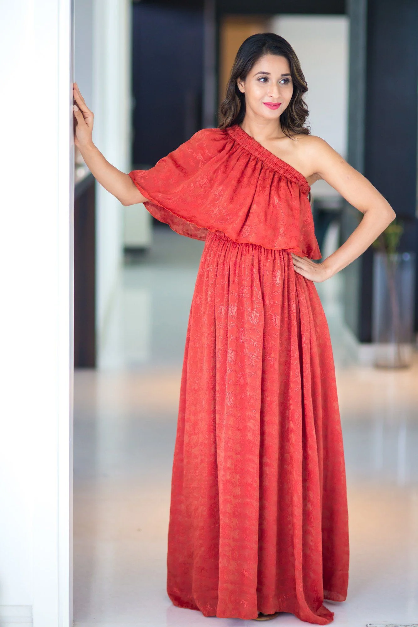 Auburn Luxe One Shoulder Maternity Maxi Dress - Chenance