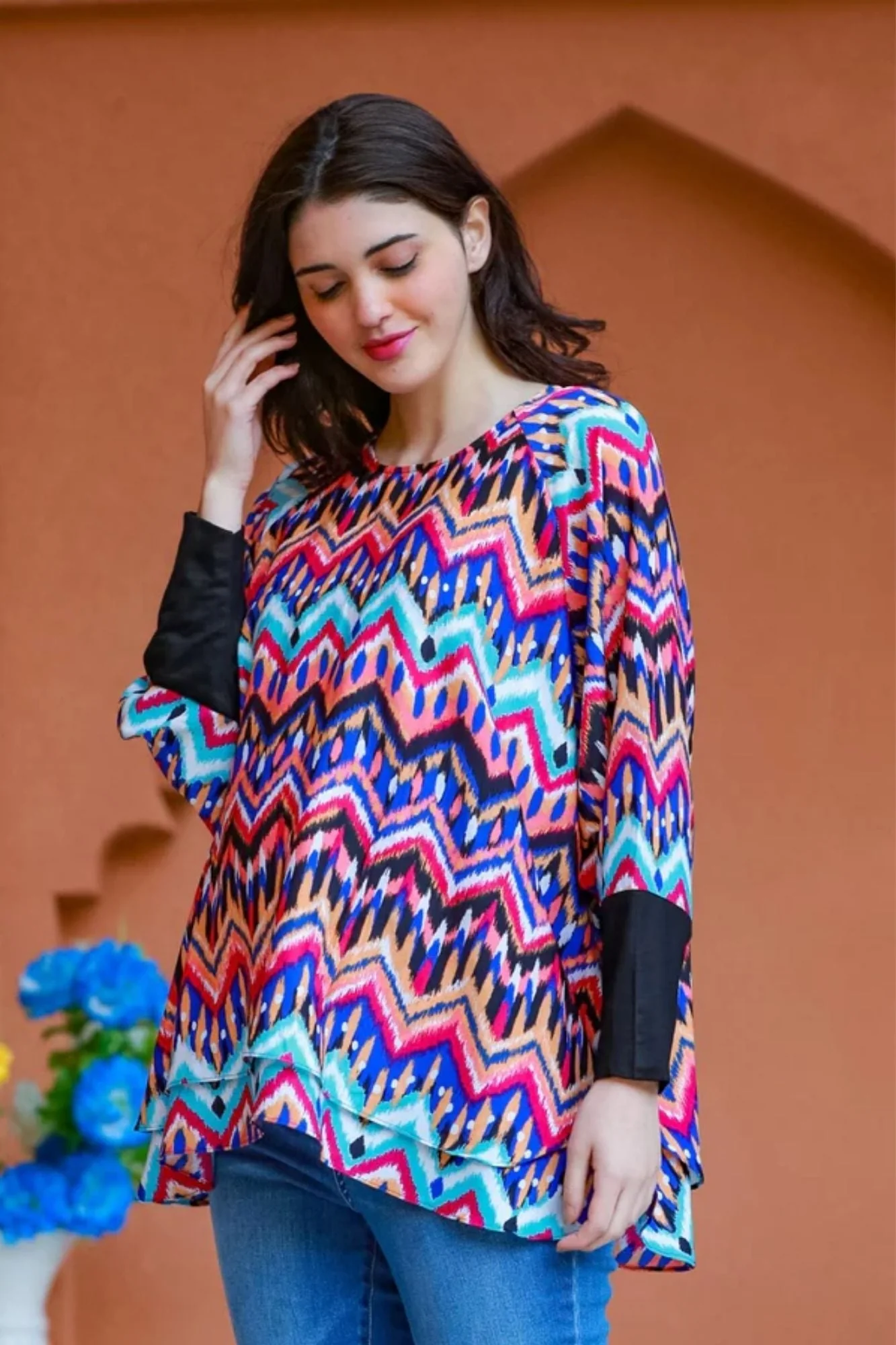 Free Size Rainbow Zig-Zag Maternity Poncho - Chenance