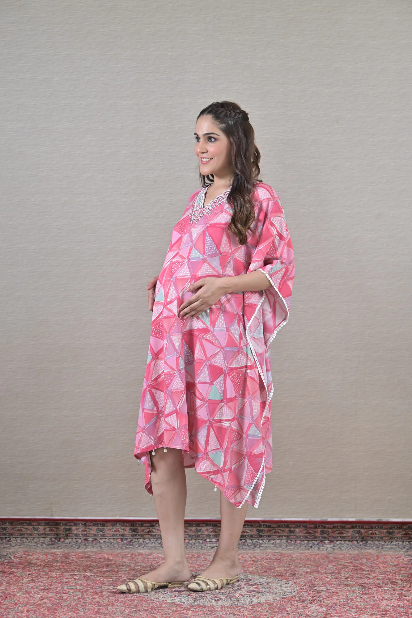 Adorn Pink Maternity & Nursing Kaftan (100% Cotton) - Chenance