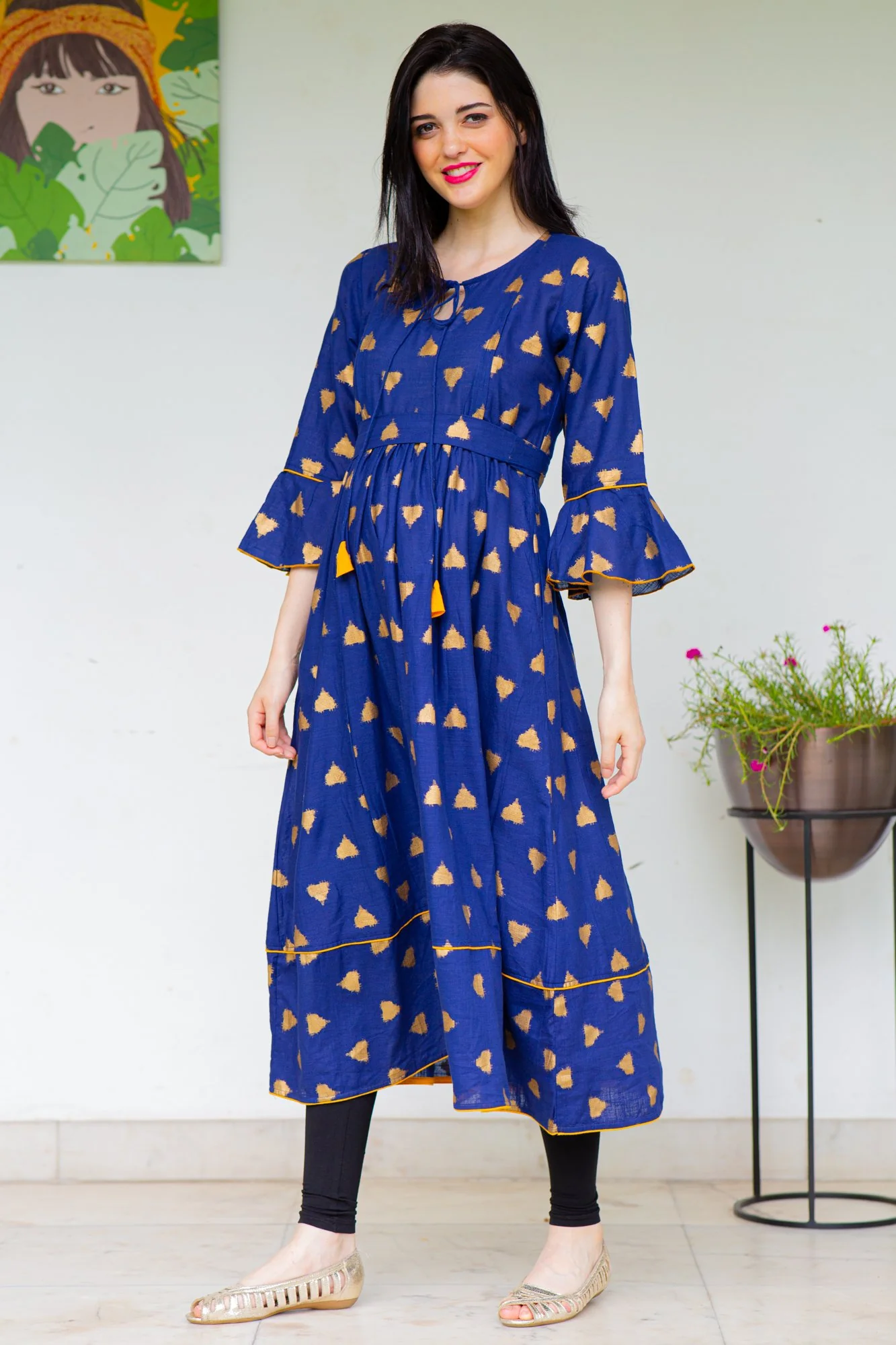 Cobalt Triangle Maternity & Nursing Kurta Dress - Chenance