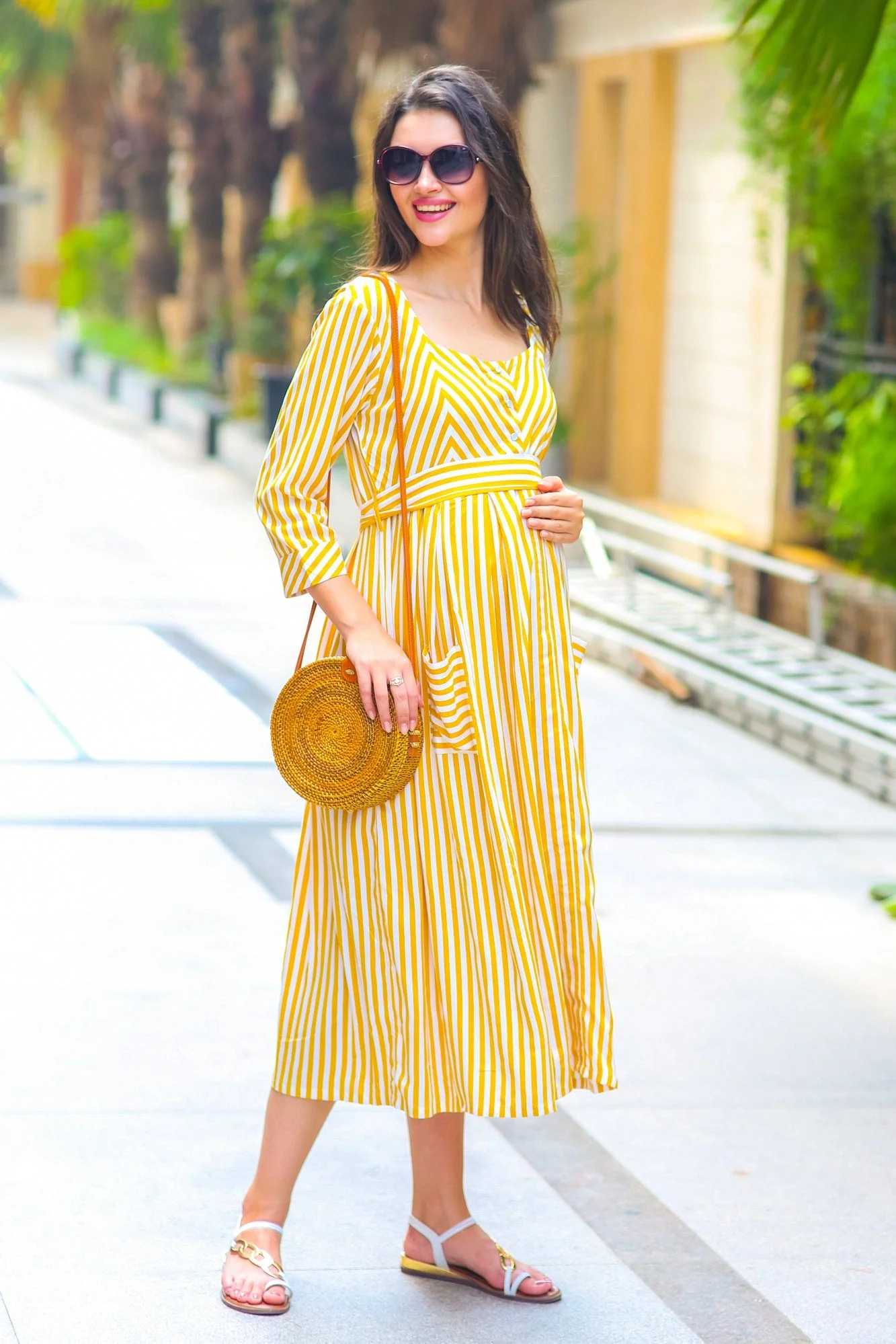 Sunshine Striped Pocket Maternity & Nursing Dress - Chenance