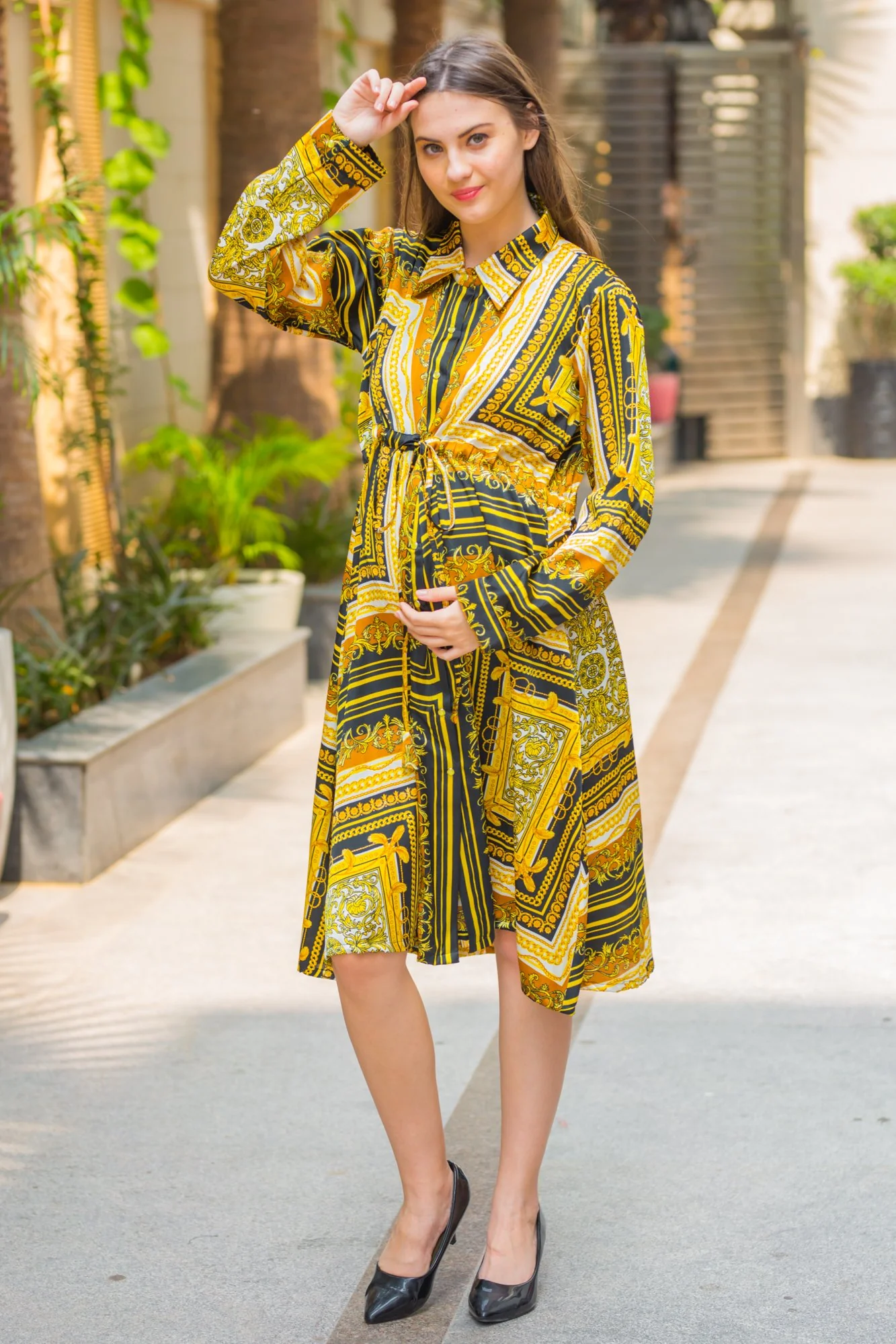 Victorian Yellow Maternity & Nursing Dress - Chenance