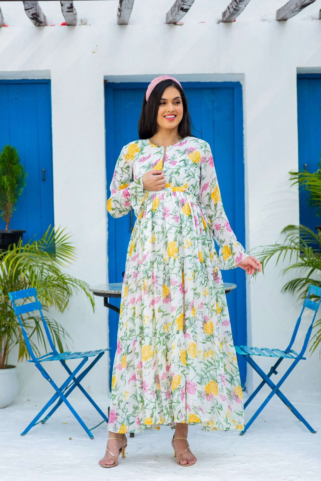 Snowy Blossom Maternity & Nursing Layer Dress - Chenance