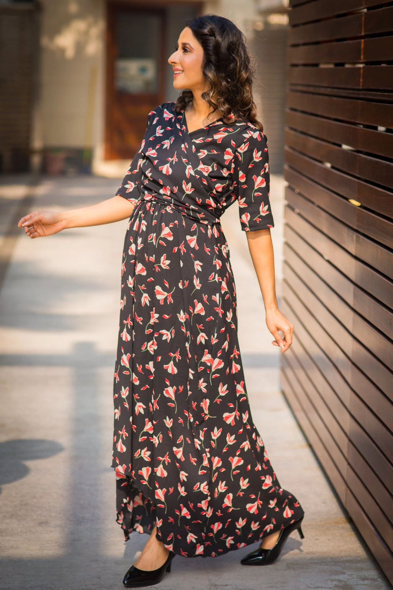 Twilight Garden Hi-Low Maternity & Nursing Wrap Dress - Chenance