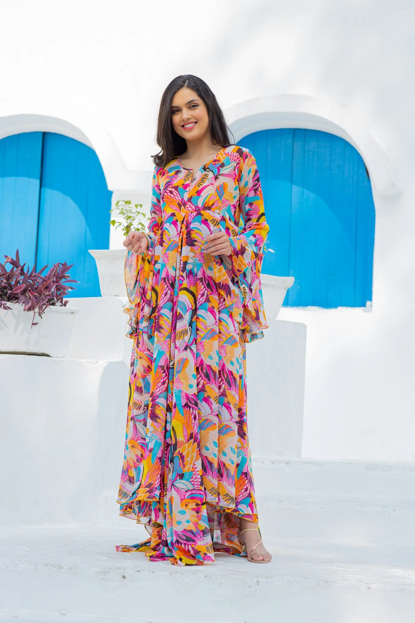 Vibrant Boho Maternity & Nursing Flair Concealed Zip Dress - Chenance