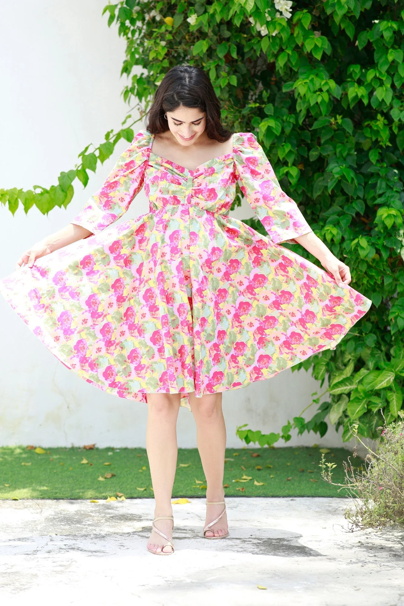 Victoria Flamingo Rosy Pink Maternity Knee Dress (100% Cotton) - Chenance