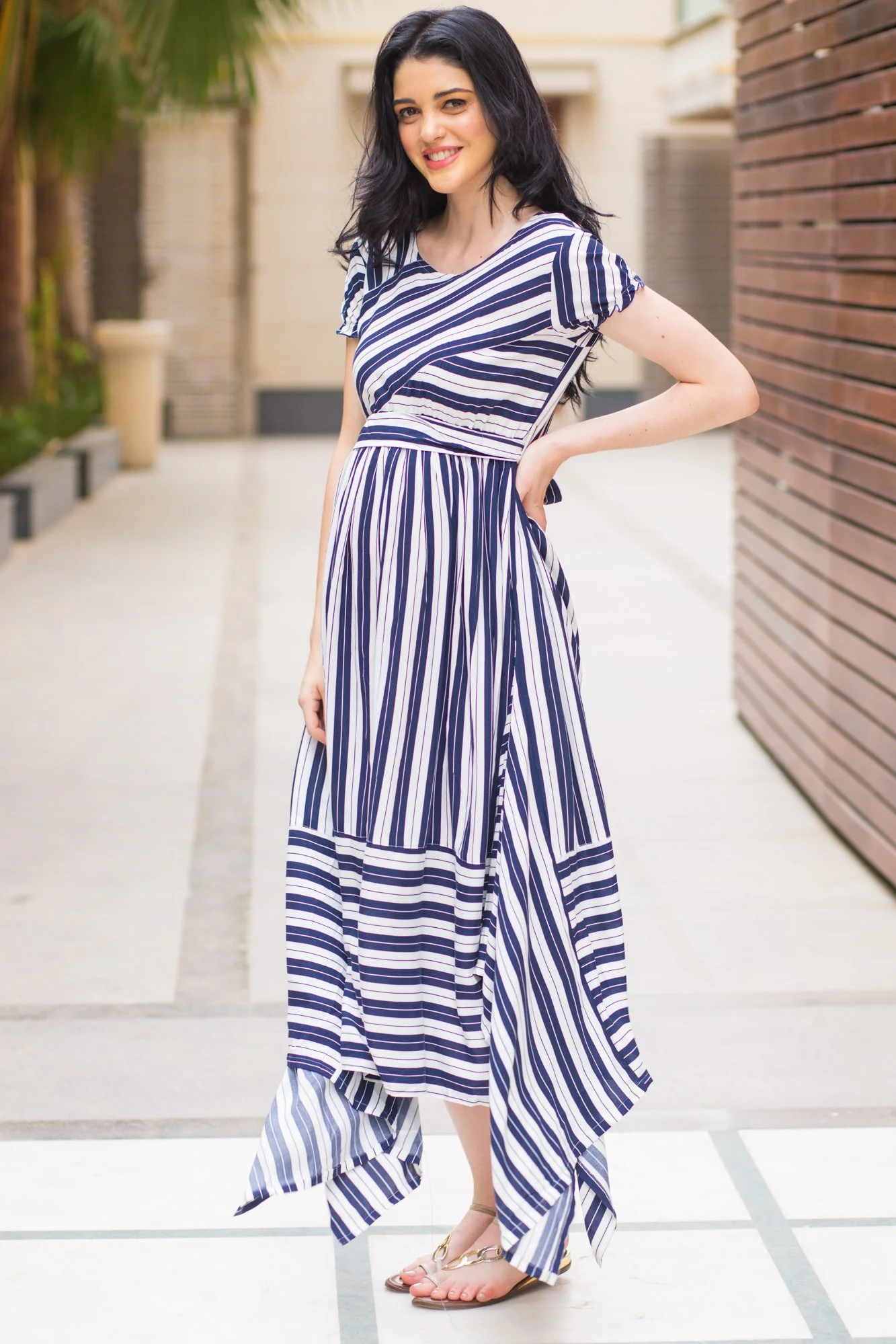 Unique Assymetrical Striped Maternity Dress - Chenance