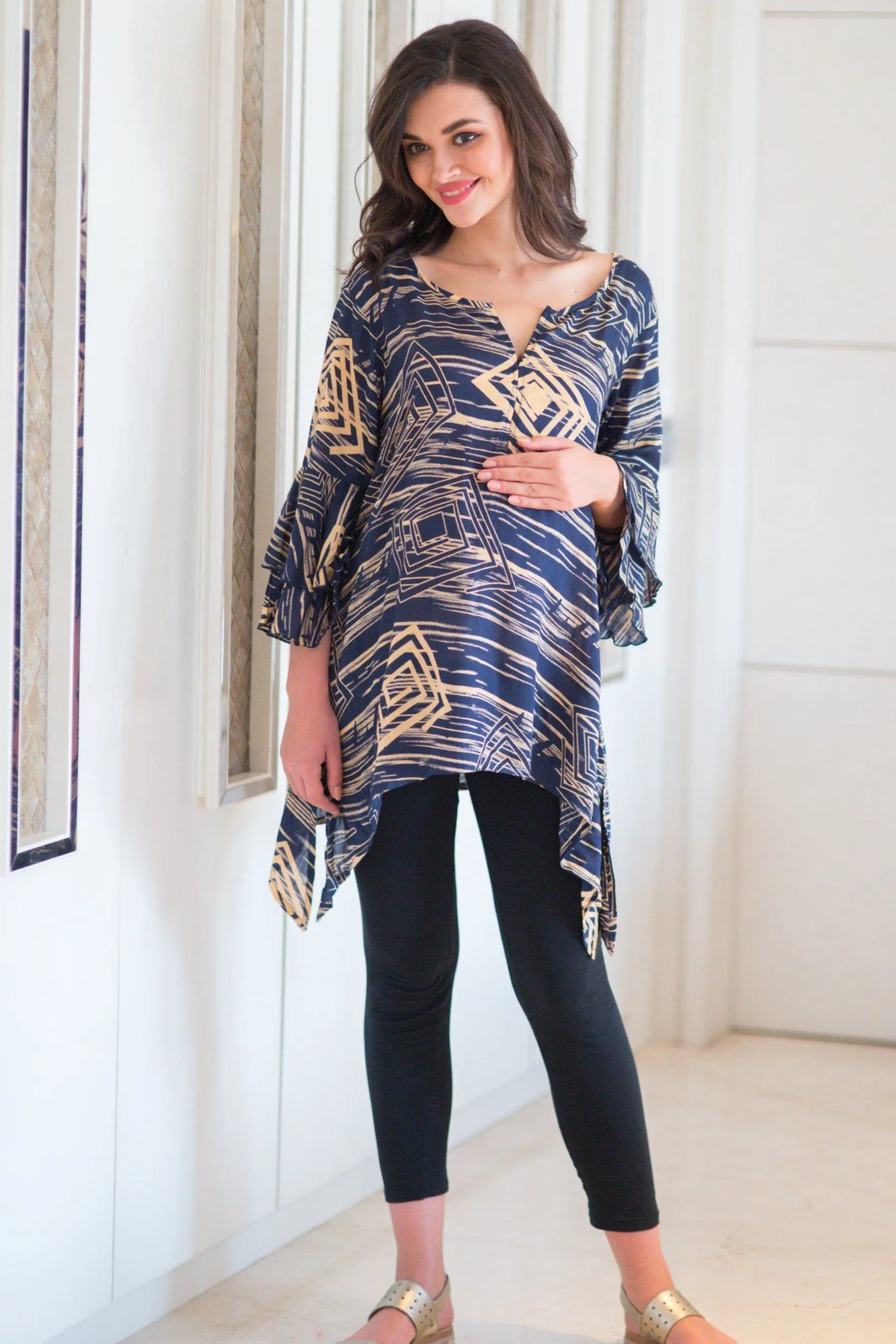 Abstract Indigo Maternity & Nursing Top - Chenance