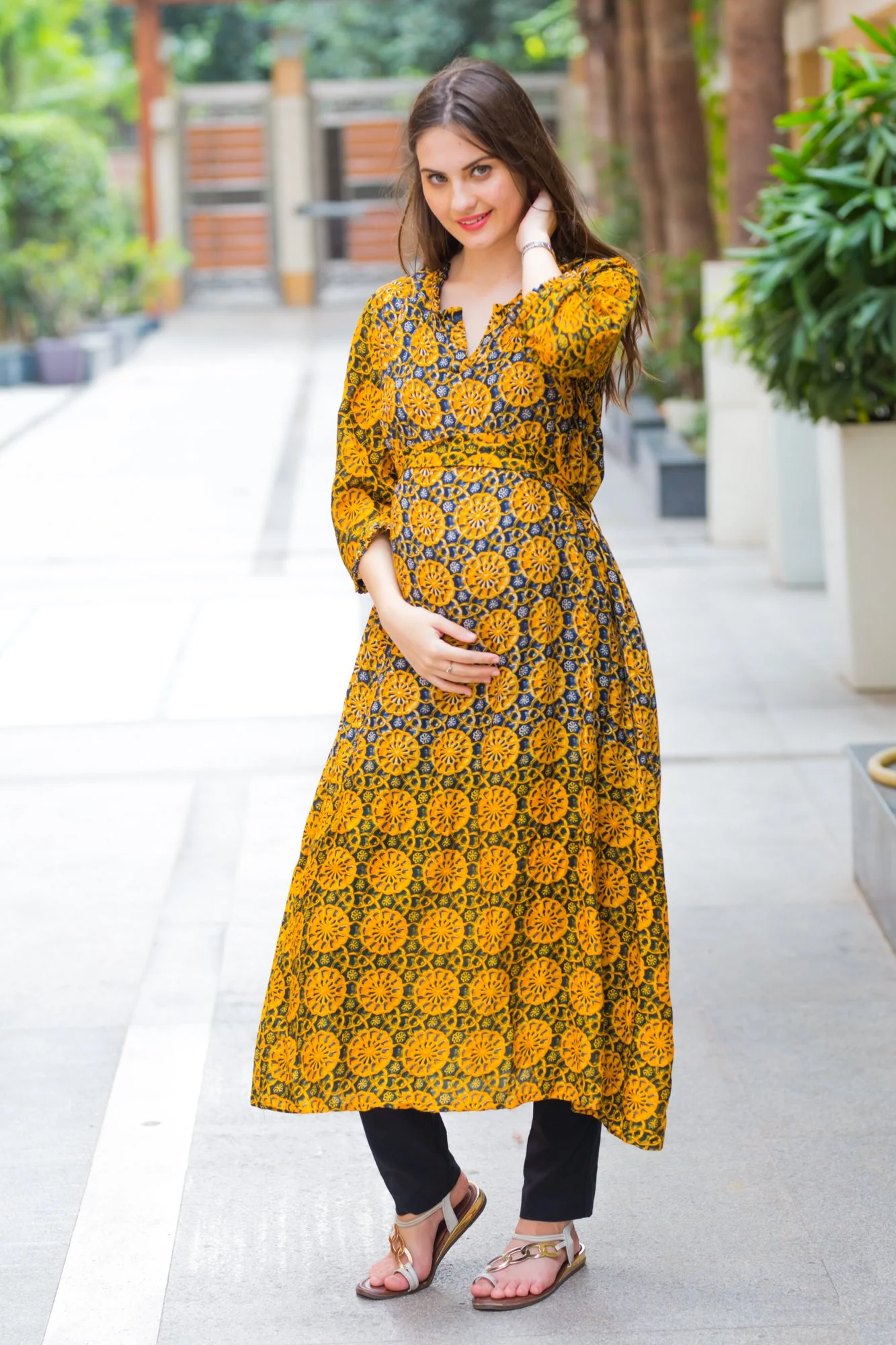Yellow Ombre Maternity and Nursing Kurta - Chenance