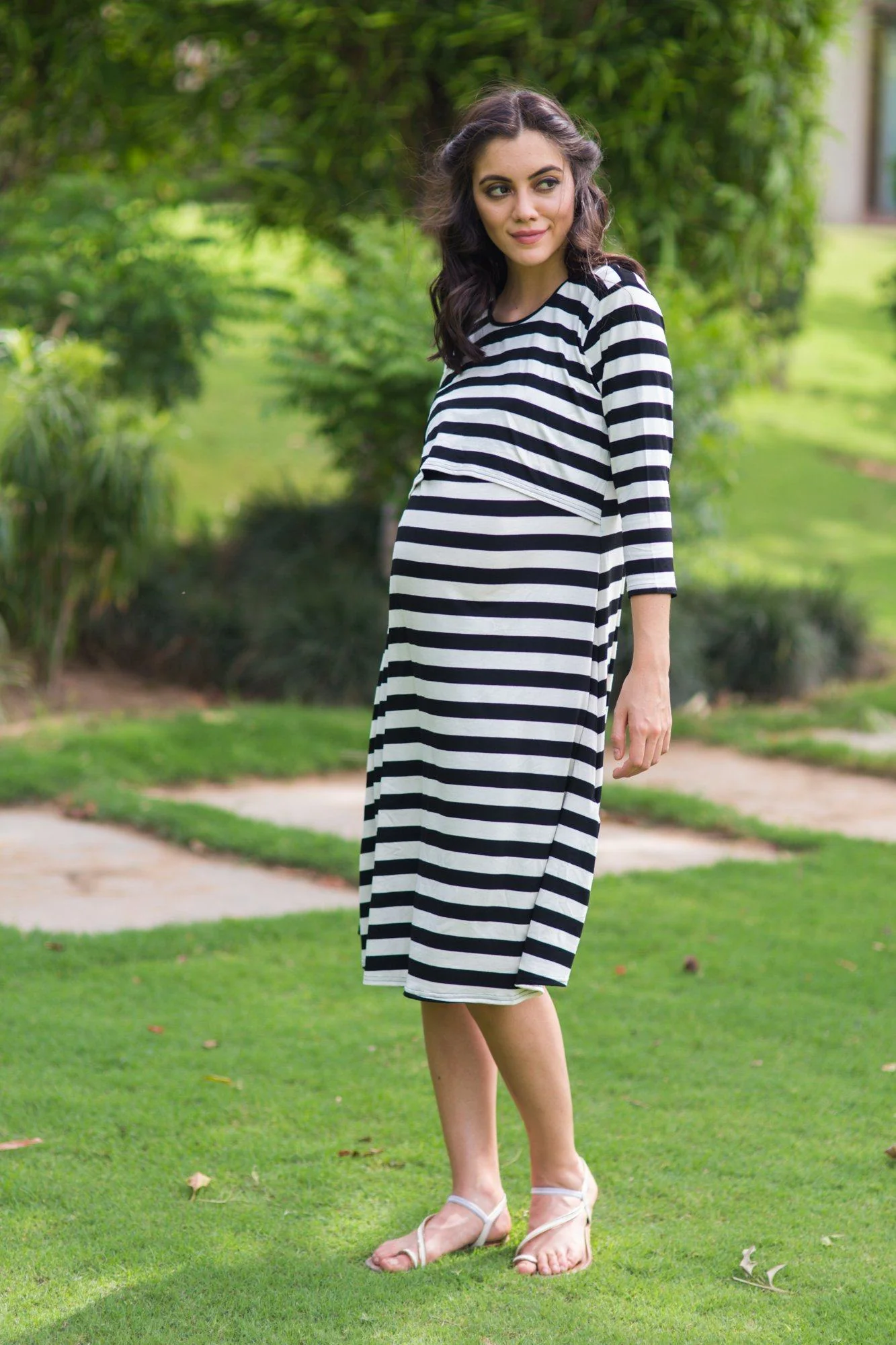 Elegant Royal Striped Maternity & Nursing Dress - Chenance