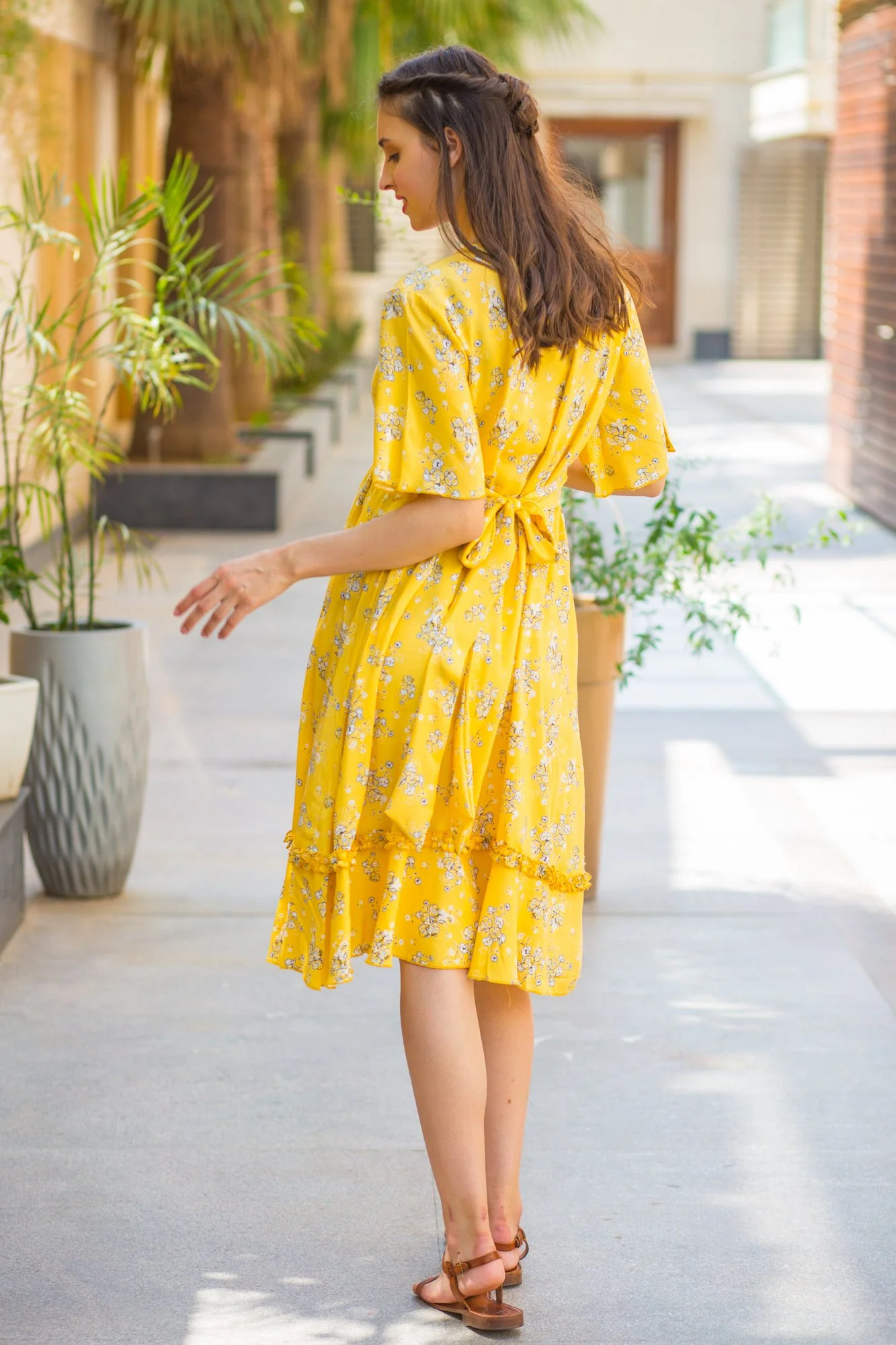 Sunshine Yellow Front Zip Maternity & Nursing Frill Dress - Chenance