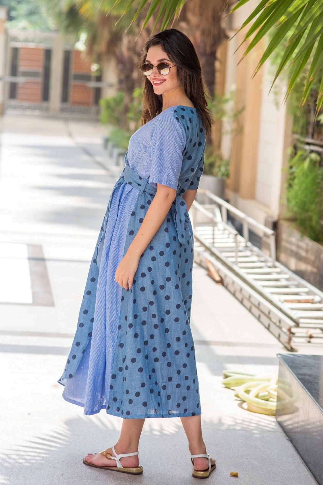 Cotton Sky Polka Maternity & Nursing Wrap Dress - Chenance