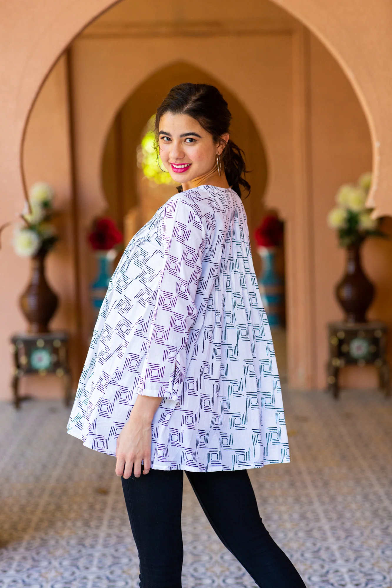 White Cotton Diamond Box Pintucks Maternity & Nursing Top - Chenance