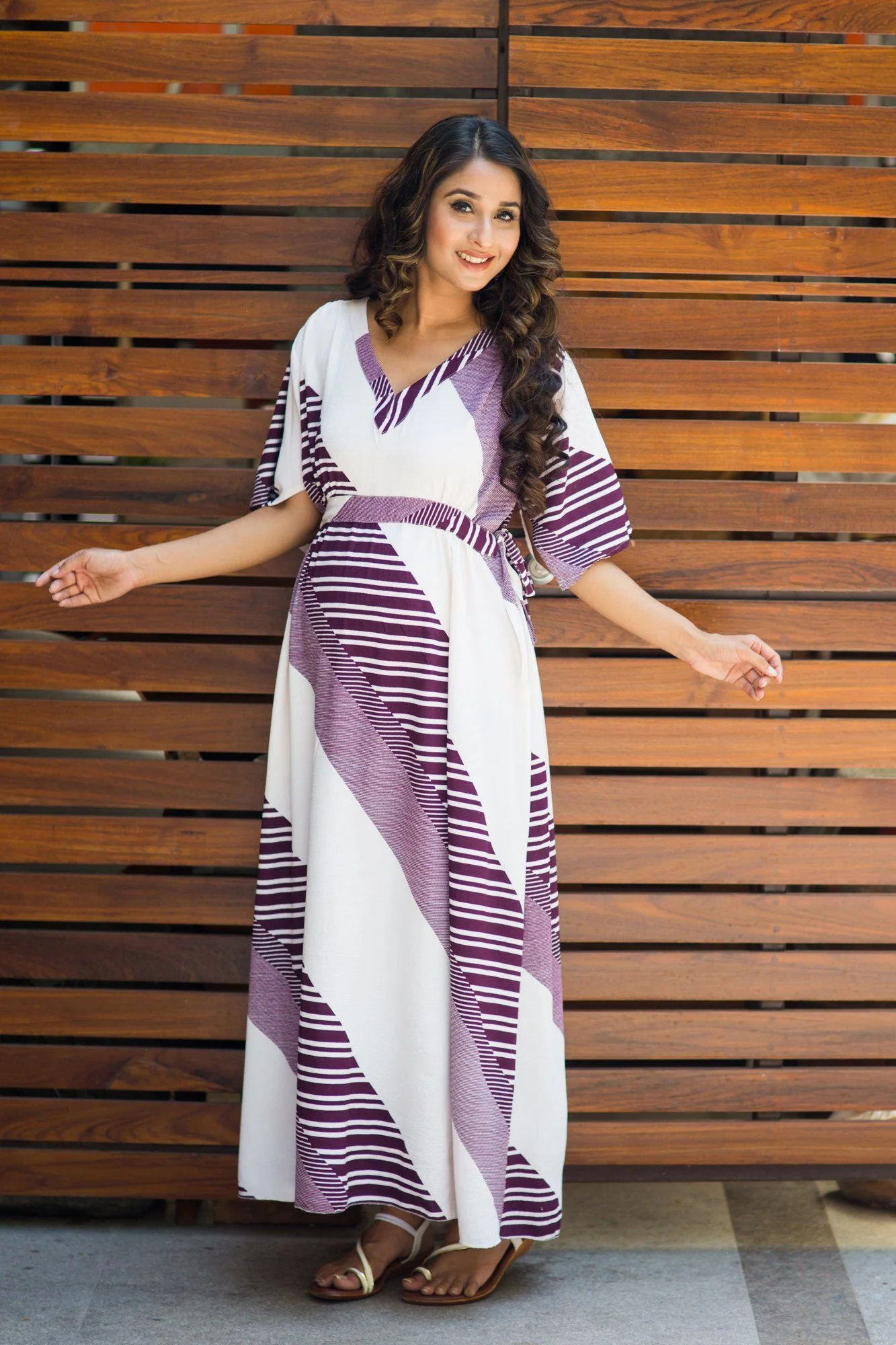 Violet Striped Maternity Kimono Dress - Chenance