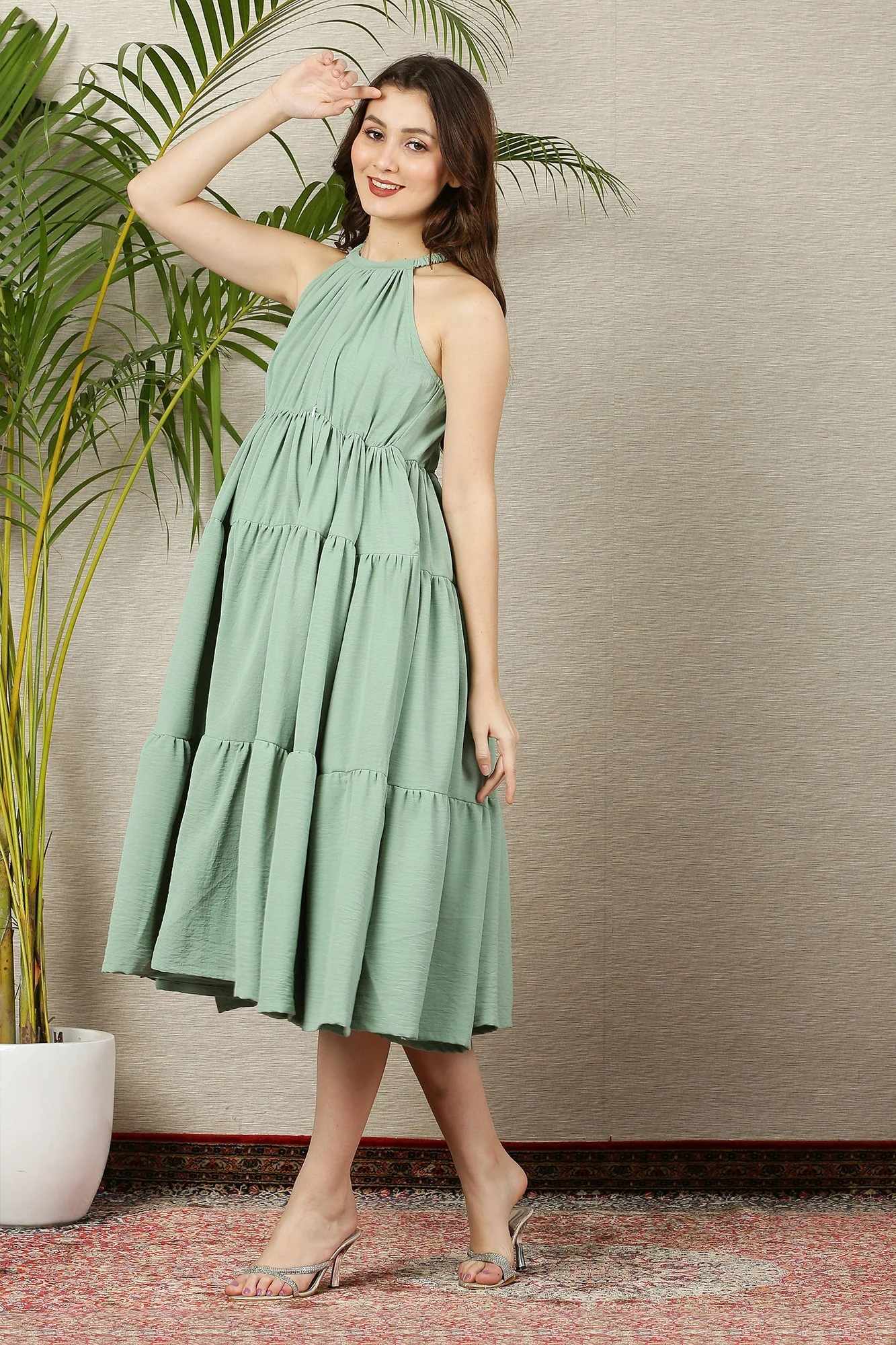 Swing Pistachio Layered Maternity & Nursing Flow Dress - Chenance