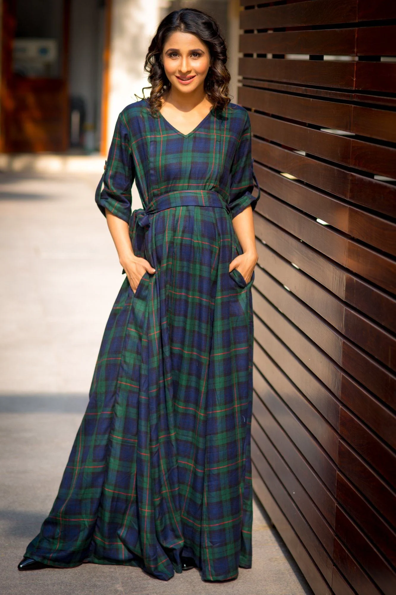 Nautical Deep Green Plaid Maternity & Nursing Maxi Dress - Chenance