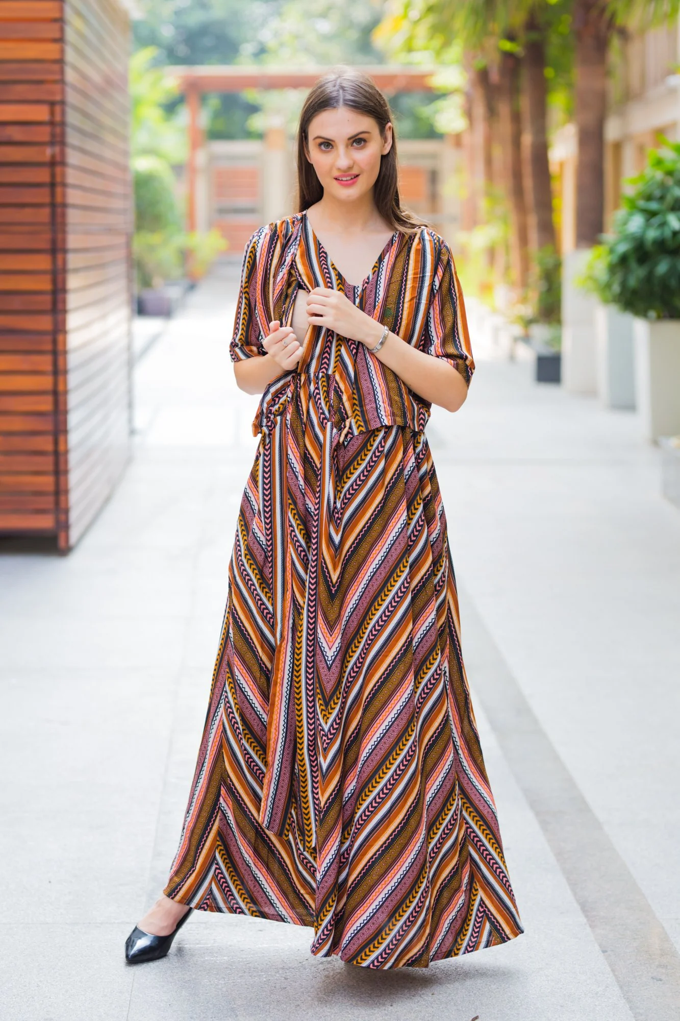 Dancing Striped Maternity & Nursing Wrap Dress - Chenance