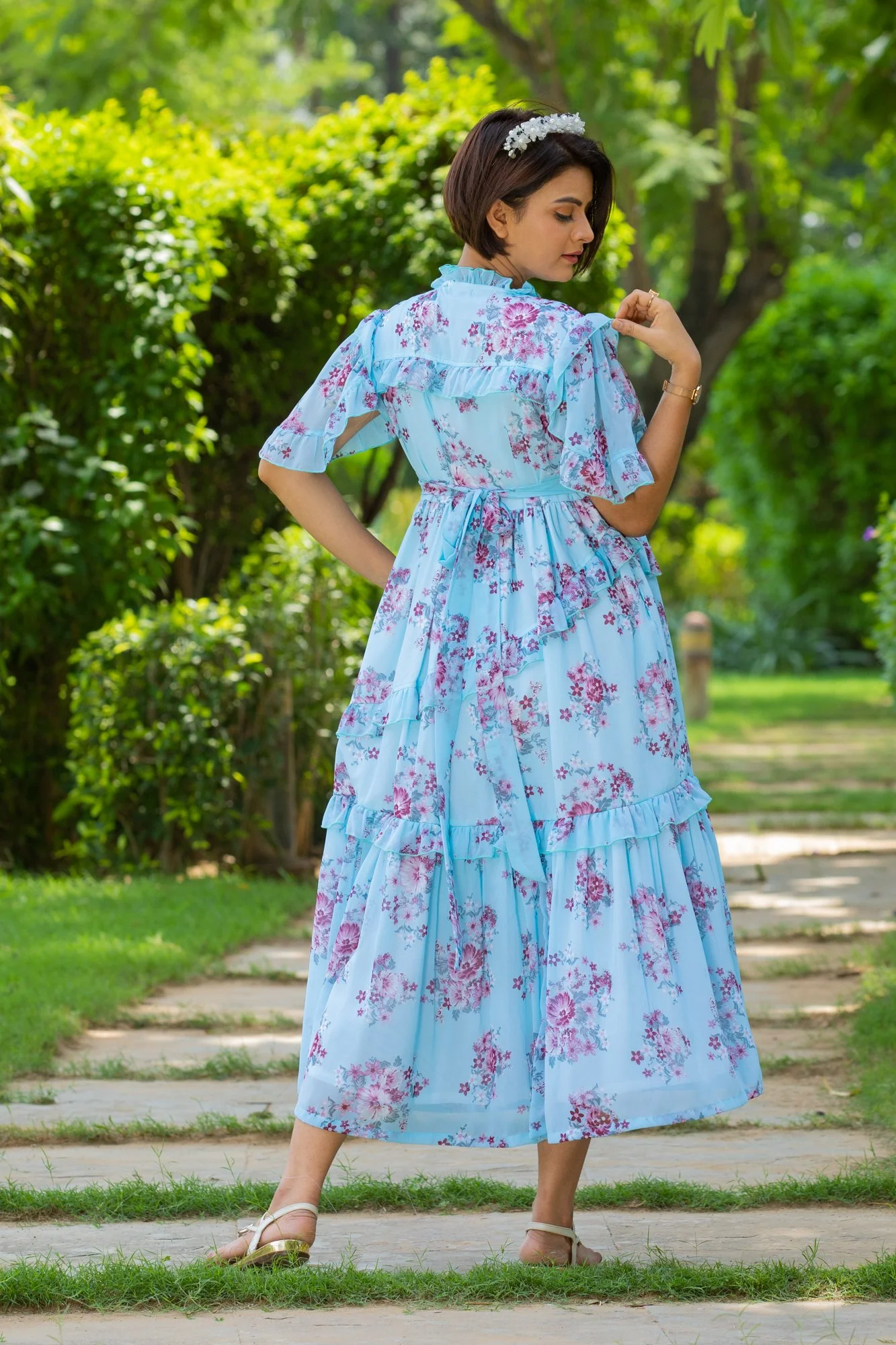 Baby Blue Mist Maternity & Nursing Frill Dress - Chenance