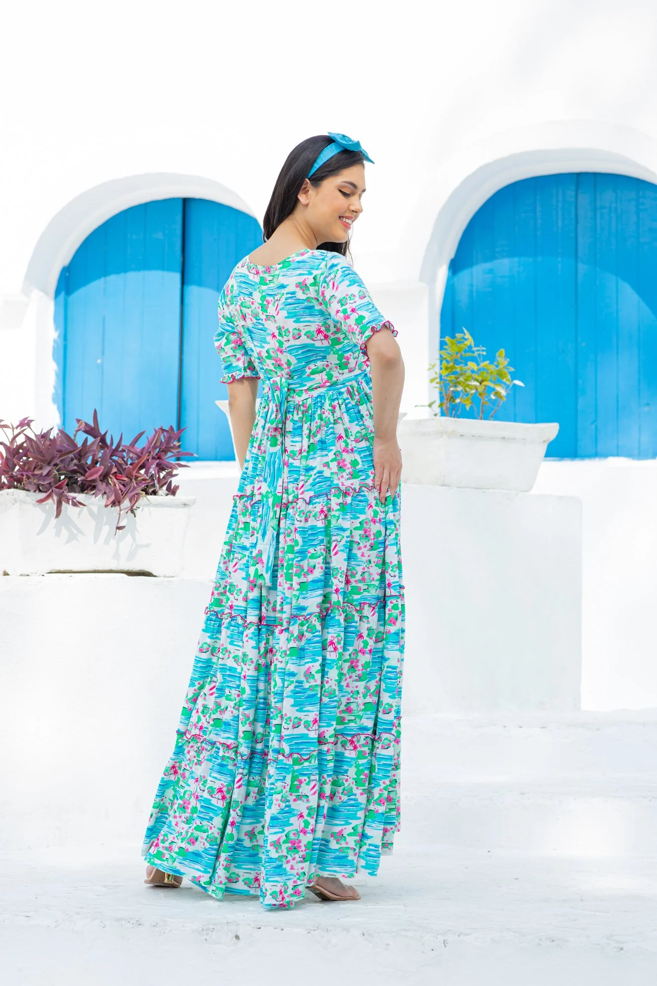 Arctic Blue Hawaii Frill Maternity & Nursing Dress - Chenance