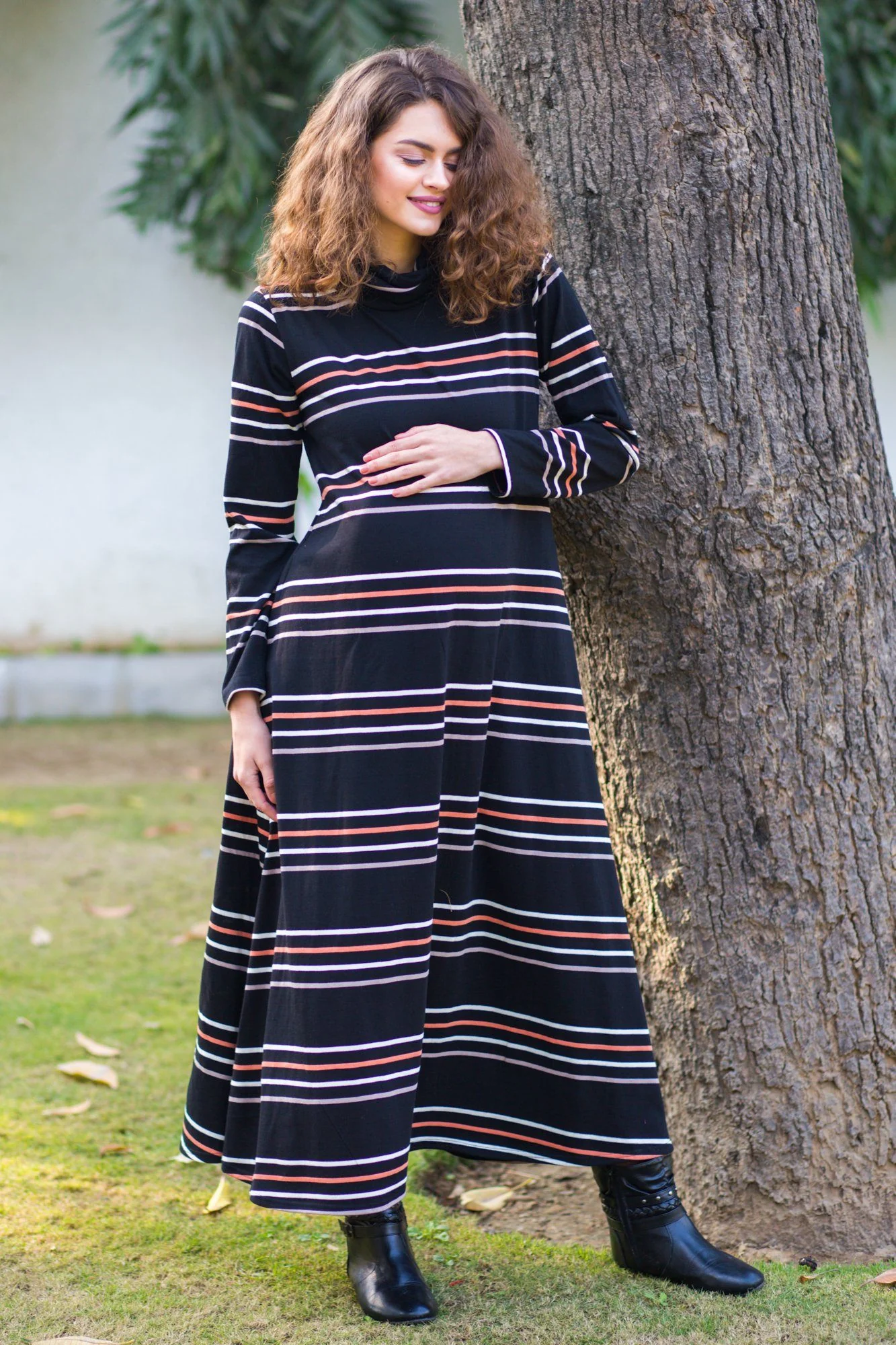 Premium Striped Stretchable Maternity Dress - Chenance
