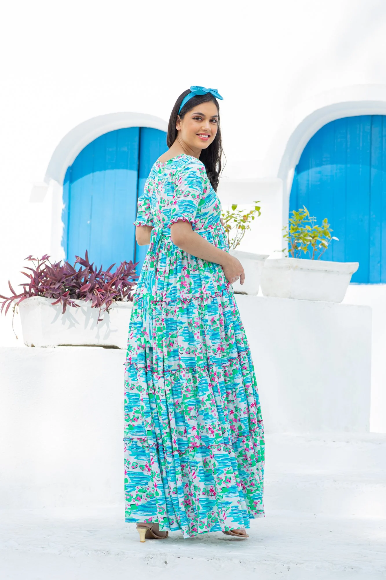 Arctic Blue Hawaii Frill Maternity & Nursing Dress - Chenance