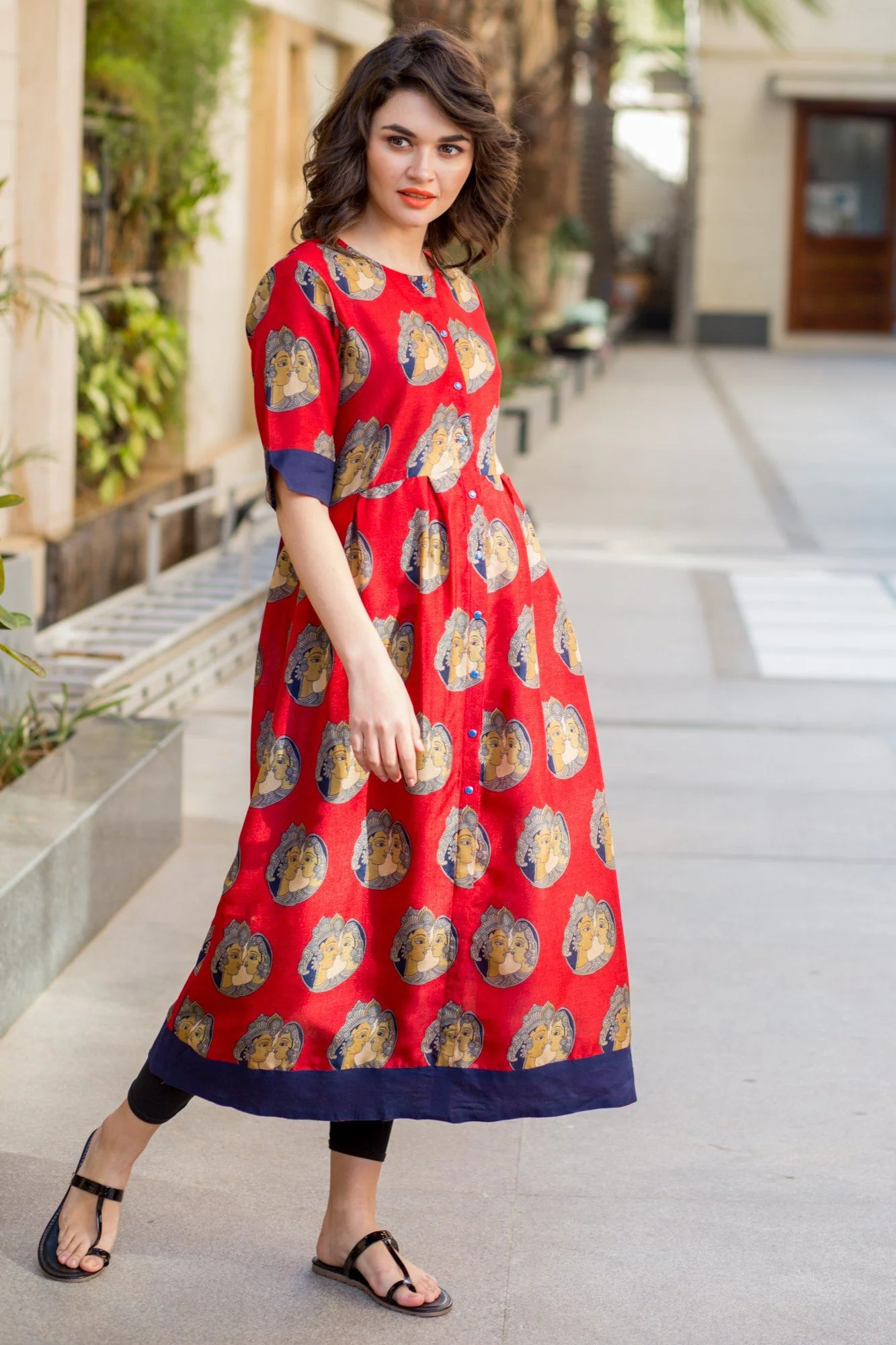Classical Red Manipuri Silk Maternity and Nursing Kurta - Chenance