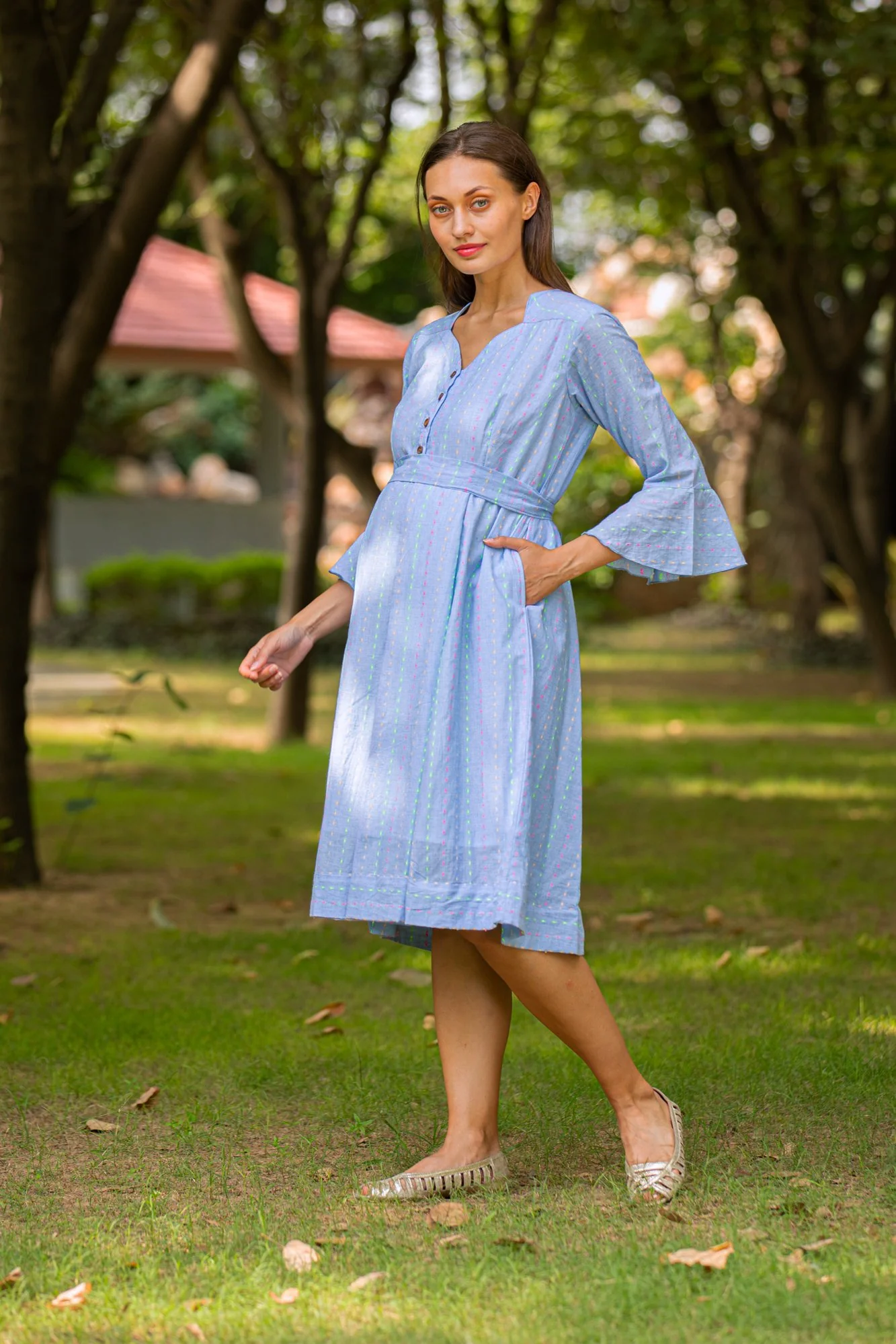 Cute Front Button Maternity & Nursing Dress - Chenance