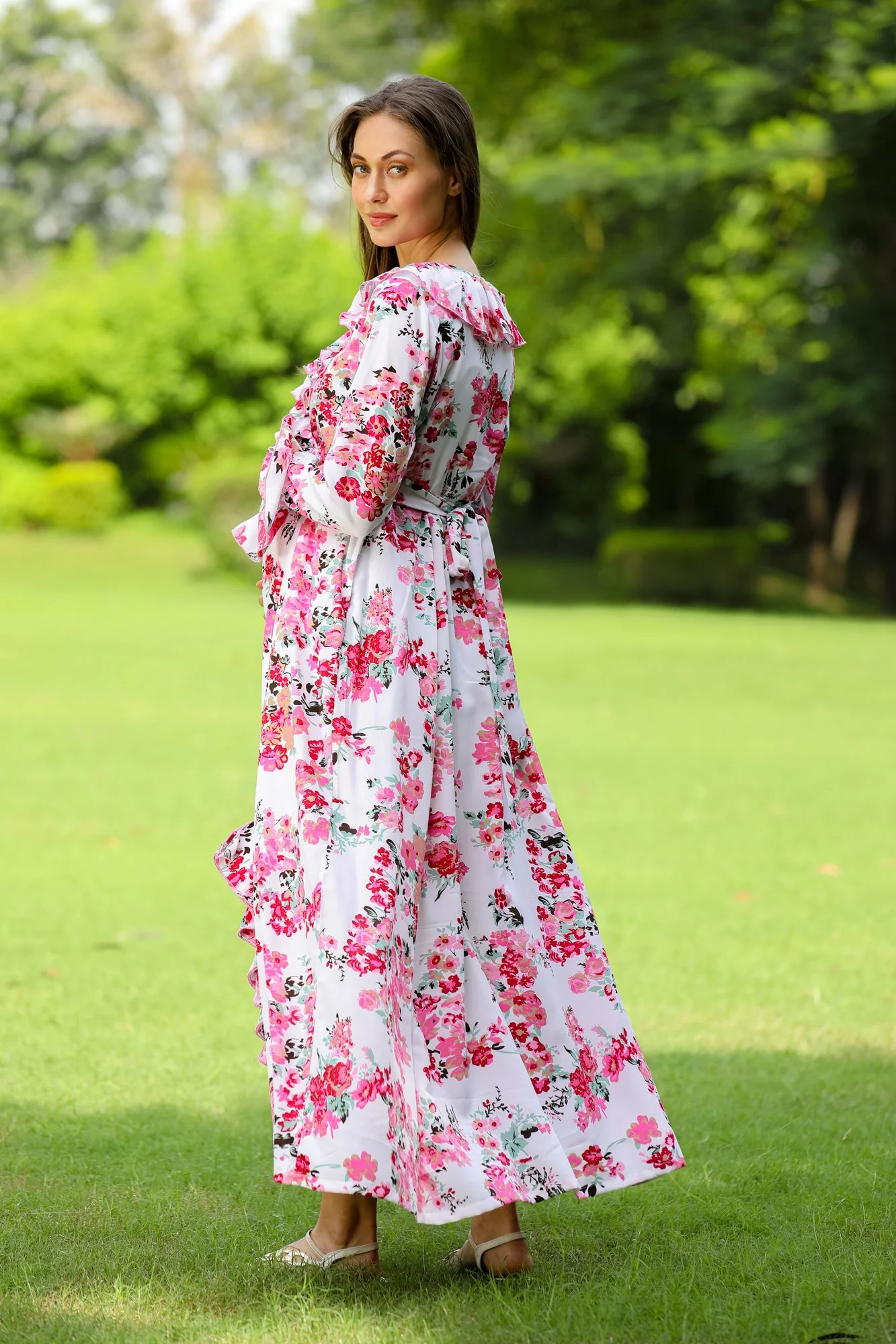 Snow White Blush Maternity & Nursing Frill Dress - Chenance