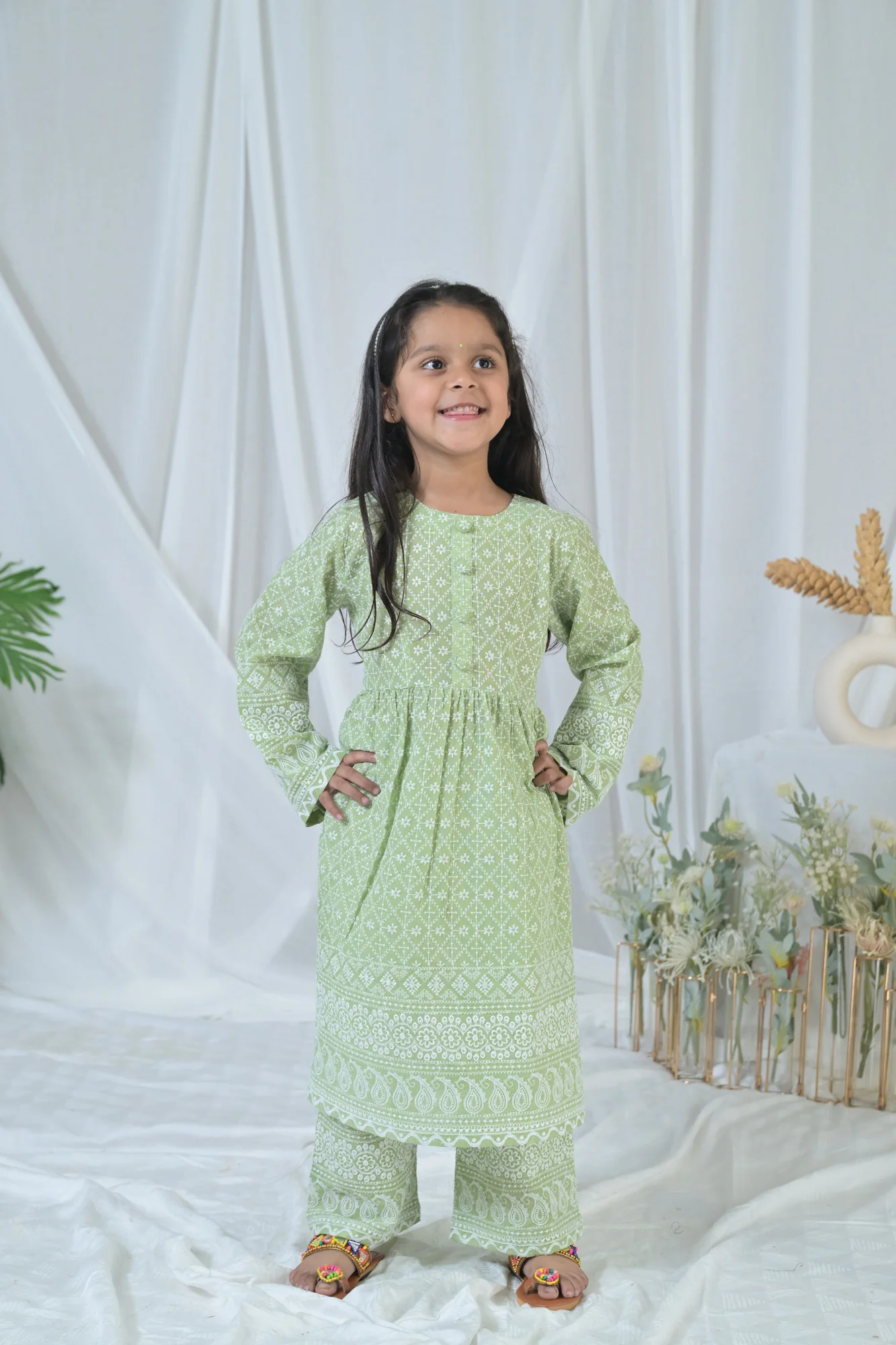 Winsome Olive Green Kurta Set (2pc) (0-12 Yrs) - Chenance