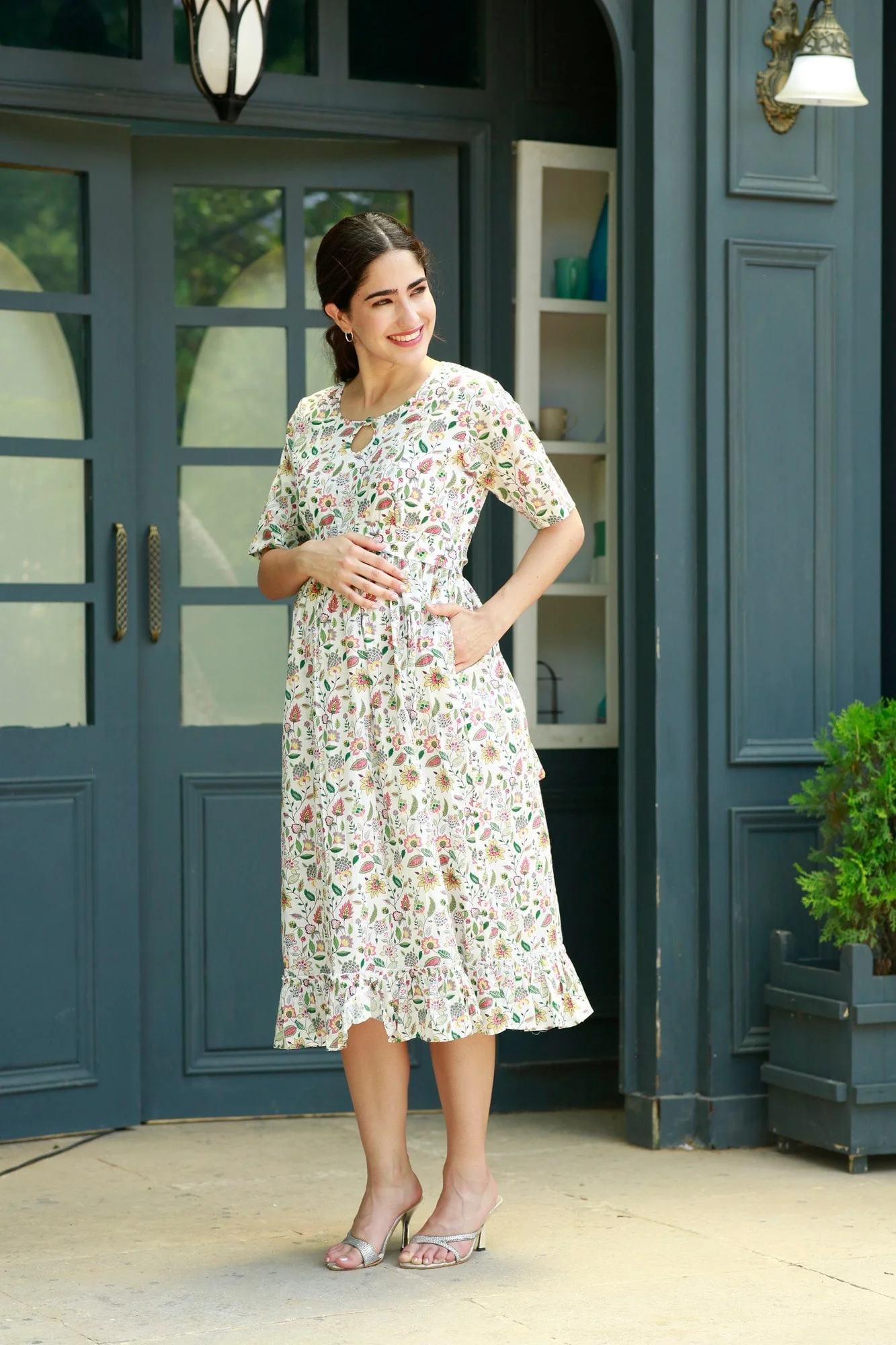 Angelic Floral Concealed Zips Maternity & Nursing Dress - Chenance