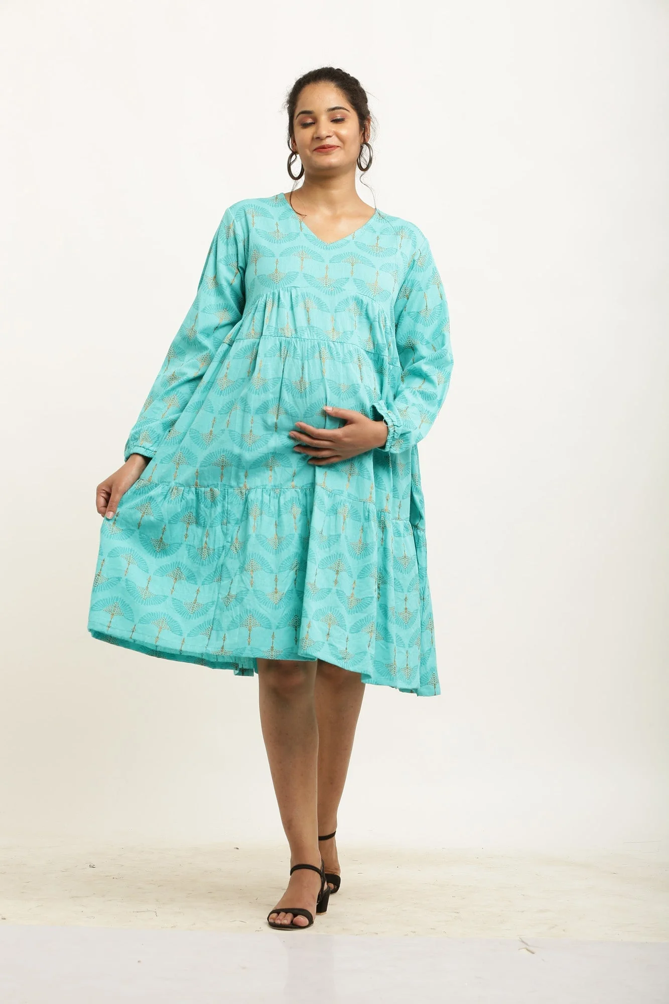 Aqua Blue Floral Maternity & Nursing Layered Dress - Chenance