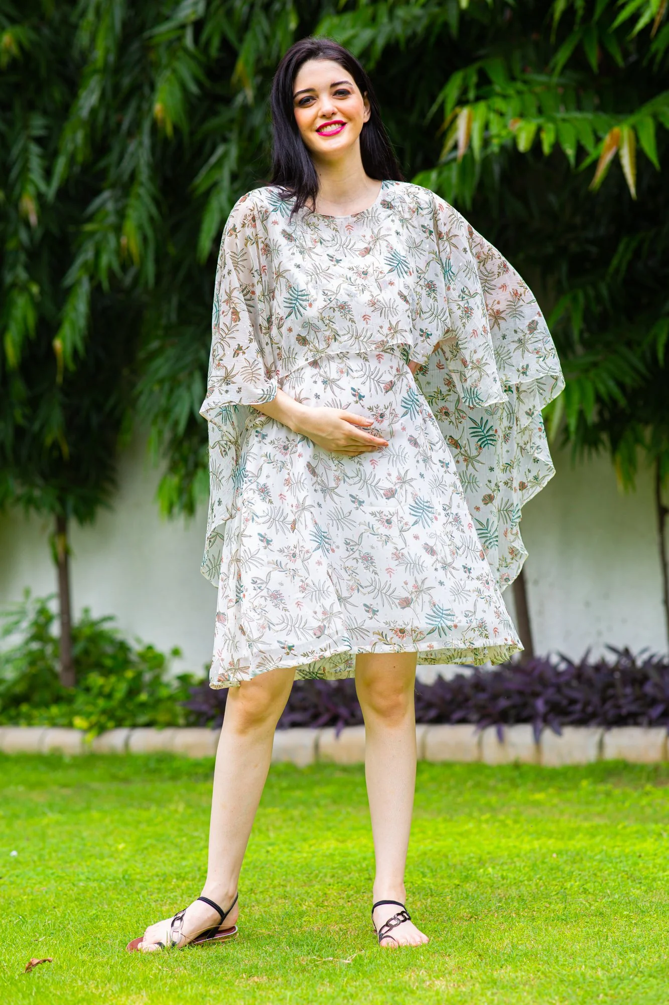 Angelic Leafy Maternity & Nursing Flap Dress - Chenance