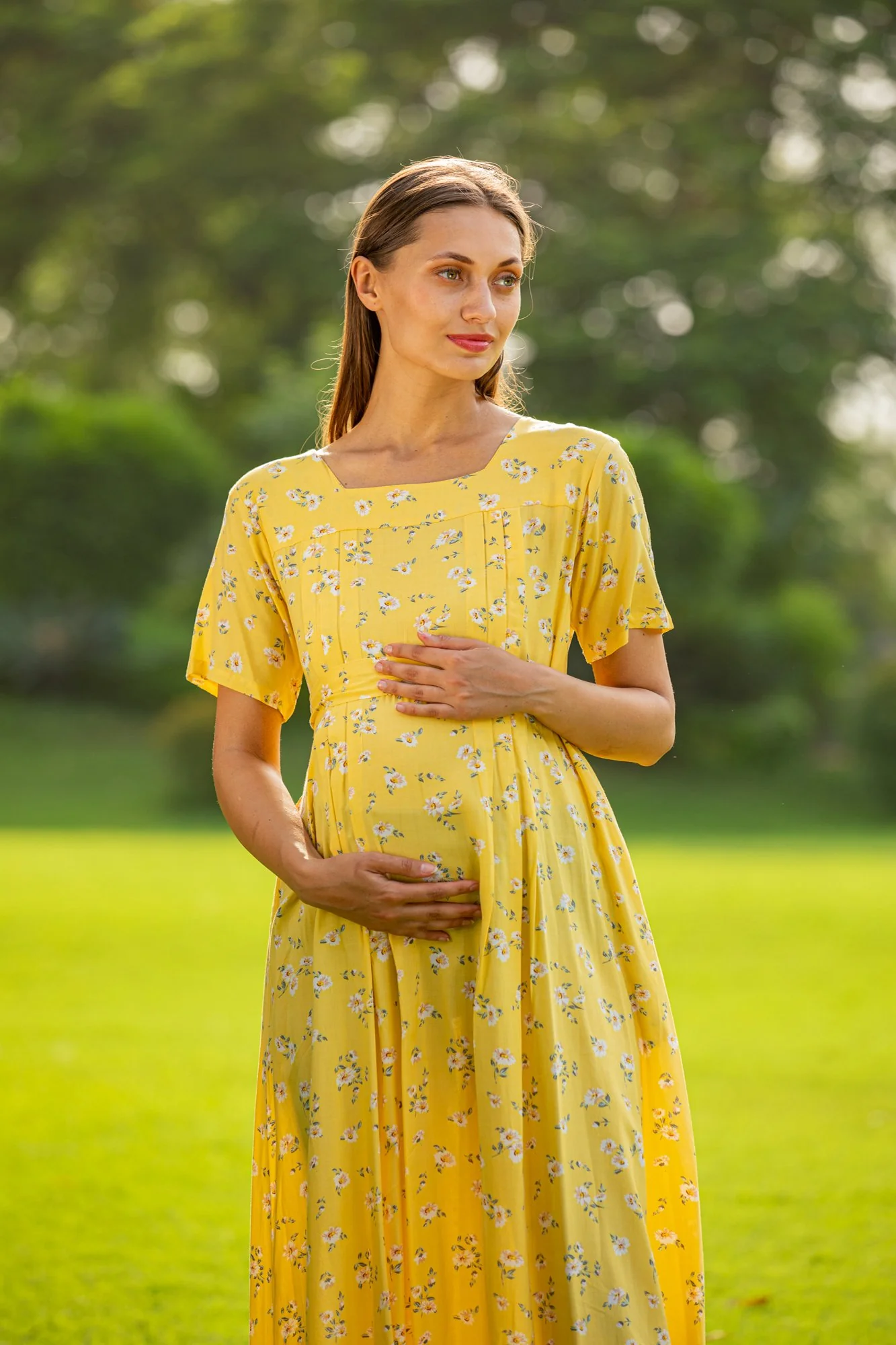 Pastel Yellow Maternity & Nursing Dress / Delivery Gown/ Night Dress - Chenance