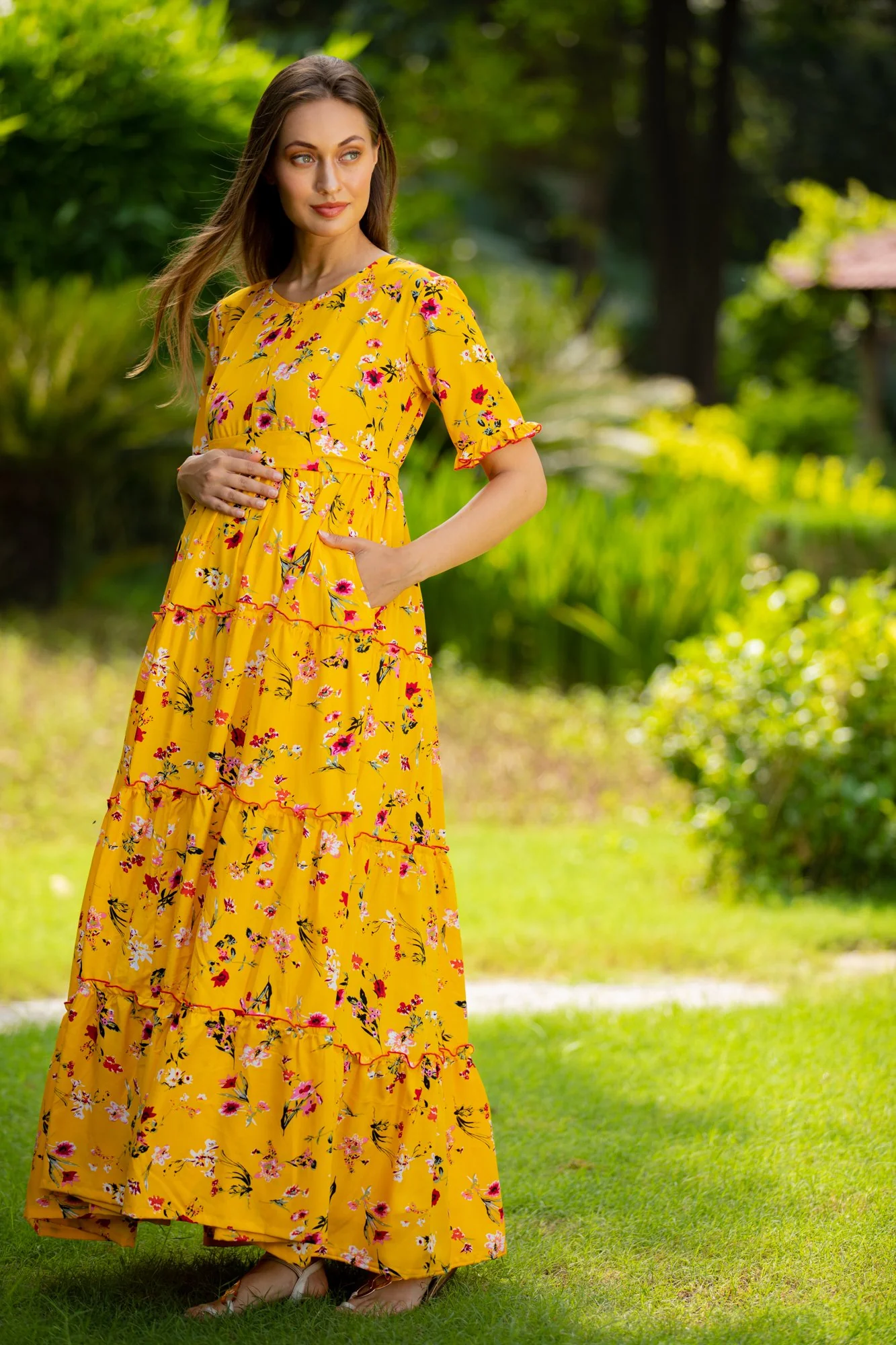 Tuscany Bloom Maternity & Nursing Frill Dress - Chenance