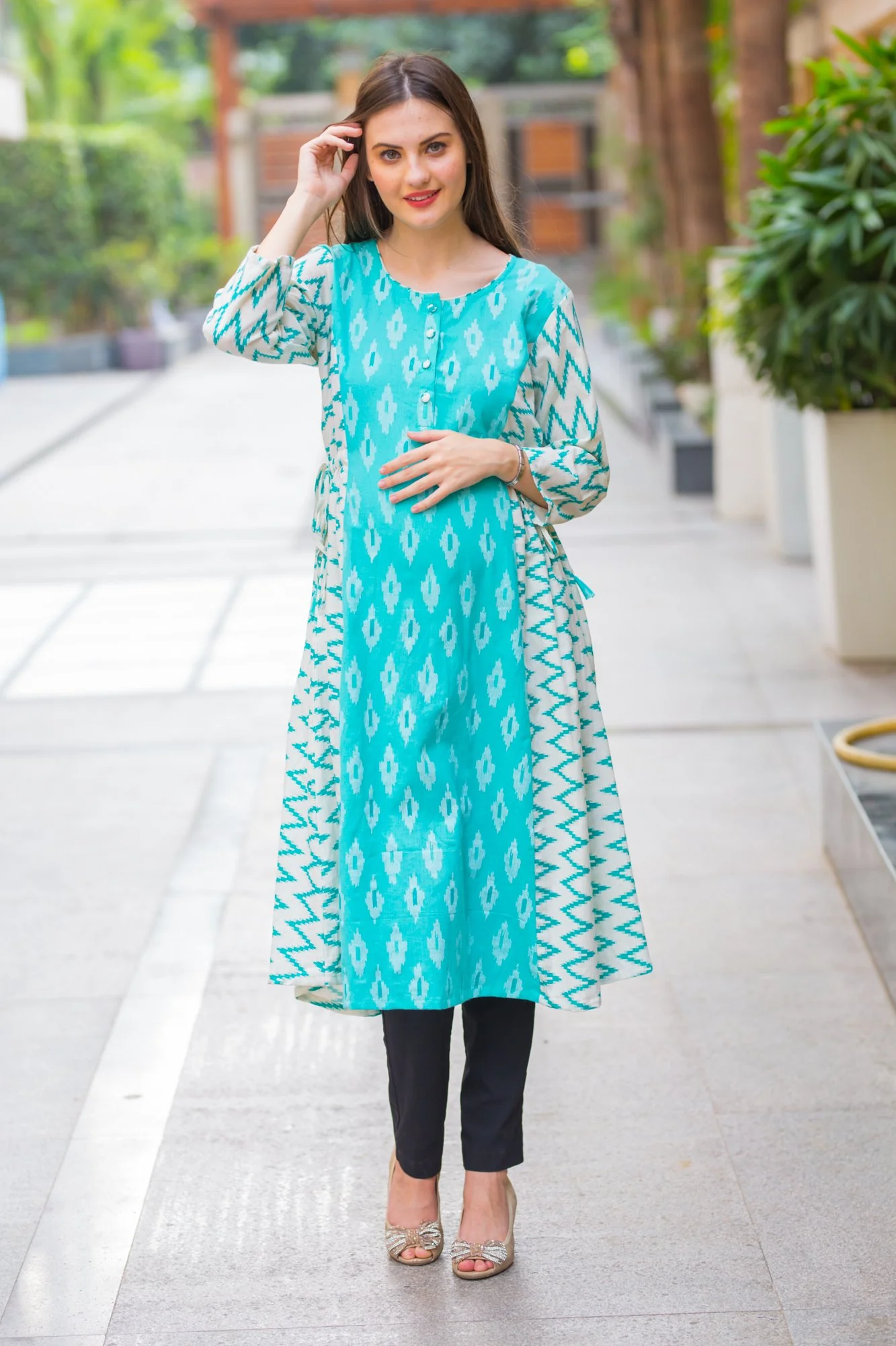 Zig Zag Patterned Maternity & Nursing Kurta - Chenance