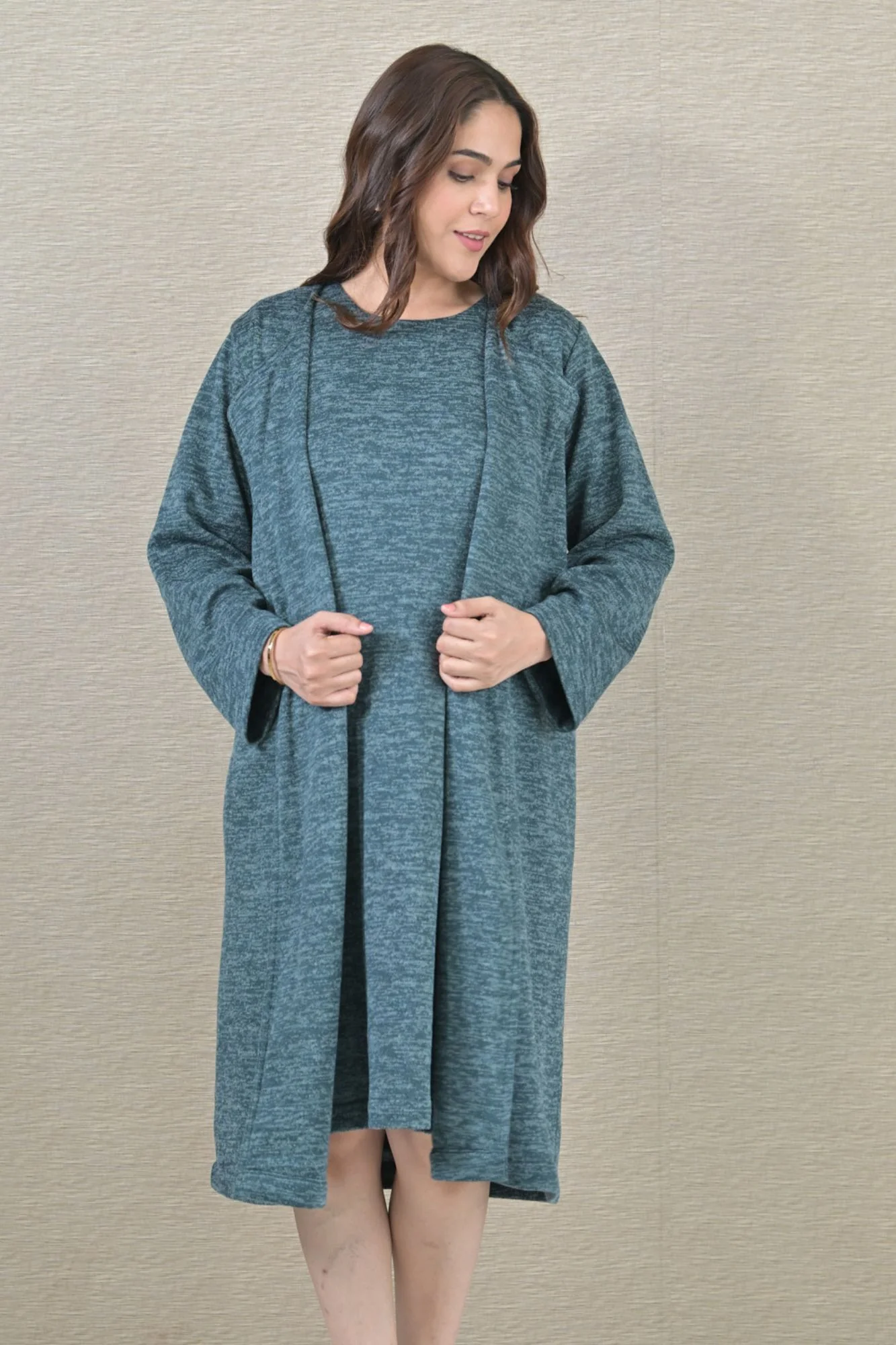Warm Ocean Green Maternity Winter Cover Up - Chenance