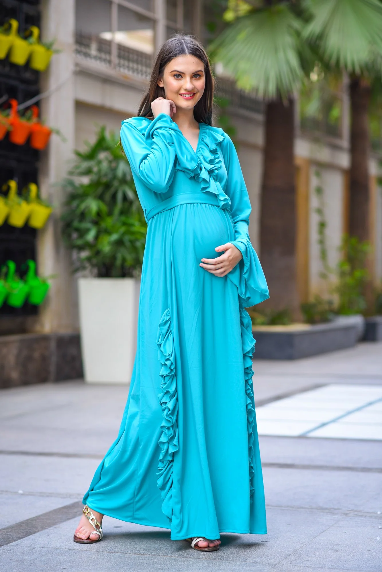 Sky Blue Stretchable Maternity Dress - Chenance