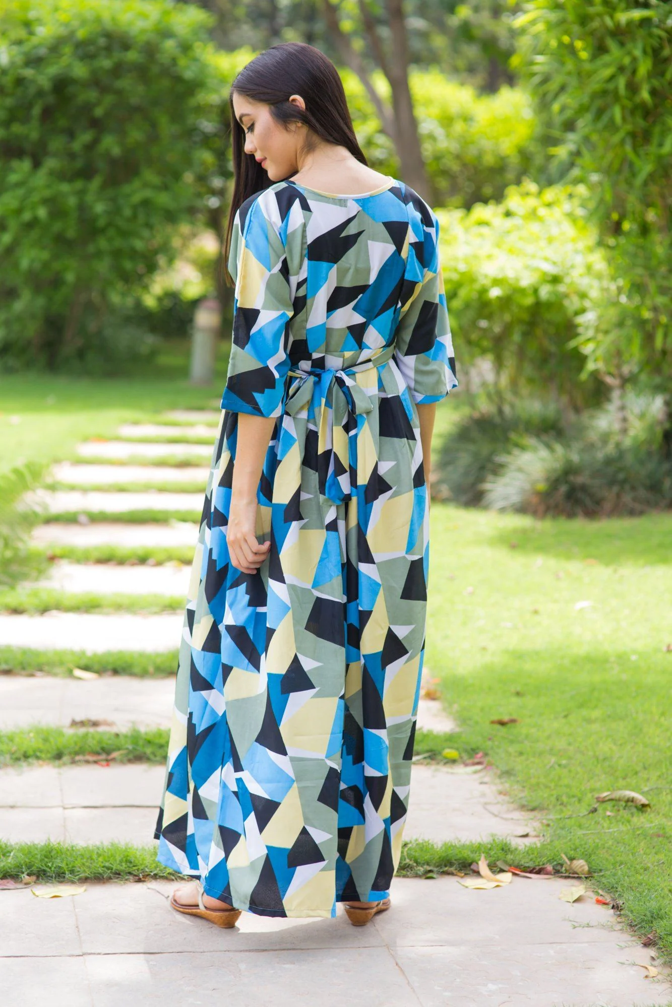 Azure Aztec Concealed Zip Maternity & Nursing Maxi - Chenance