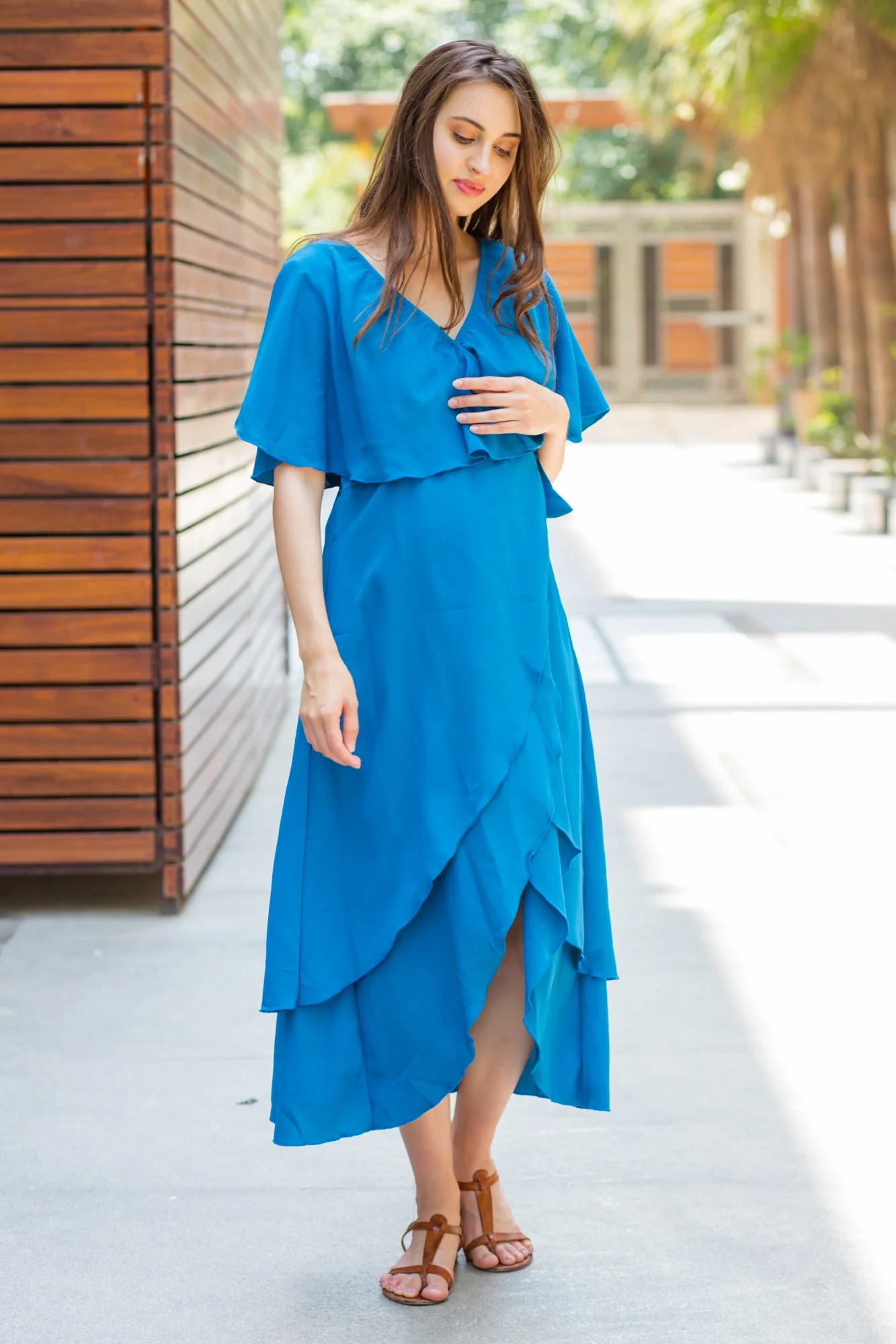 Azure Maternity & Nursing Layer Dress - Chenance