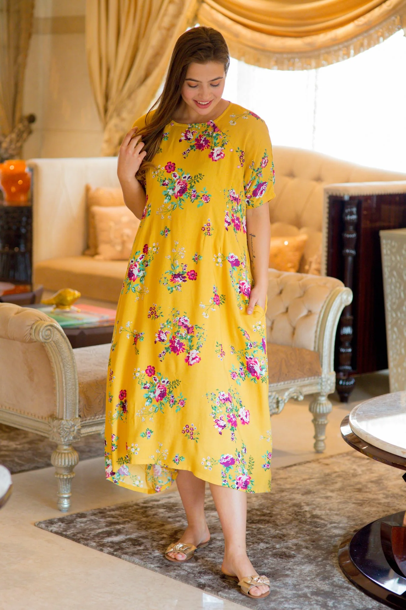 Sunny Love Shoulder Snap Maternity & Nursing Dress / Delivery Gown/ Night Dress - Chenance