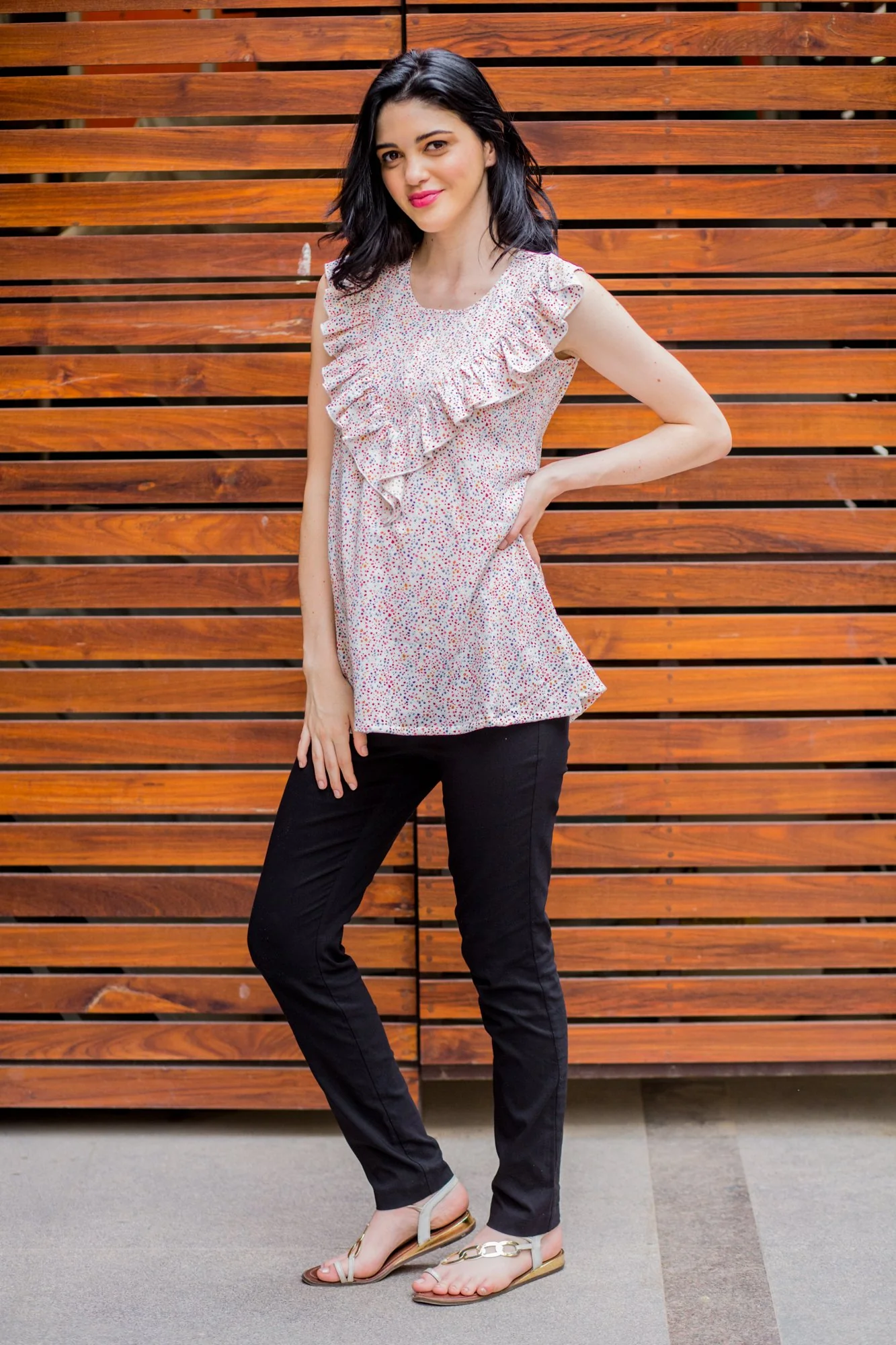 White Sprinkle Frill Maternity & Nursing Top - Chenance