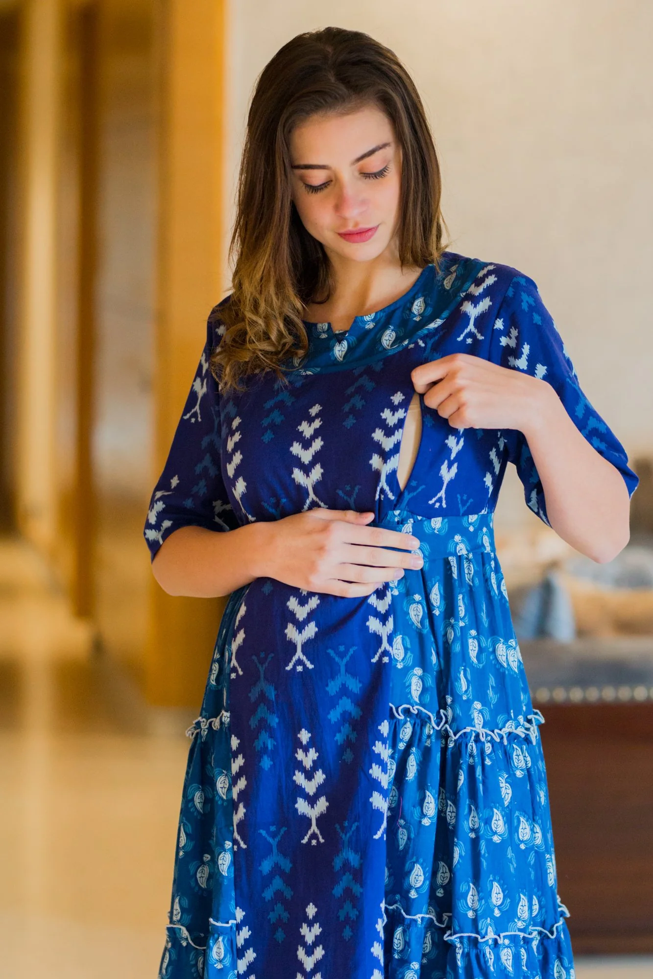 Amber Ikat Maternity & Nursing Dress Kurta - Chenance