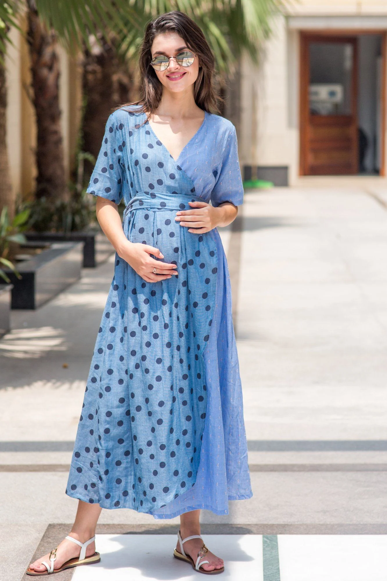 Cotton Sky Polka Maternity & Nursing Wrap Dress - Chenance