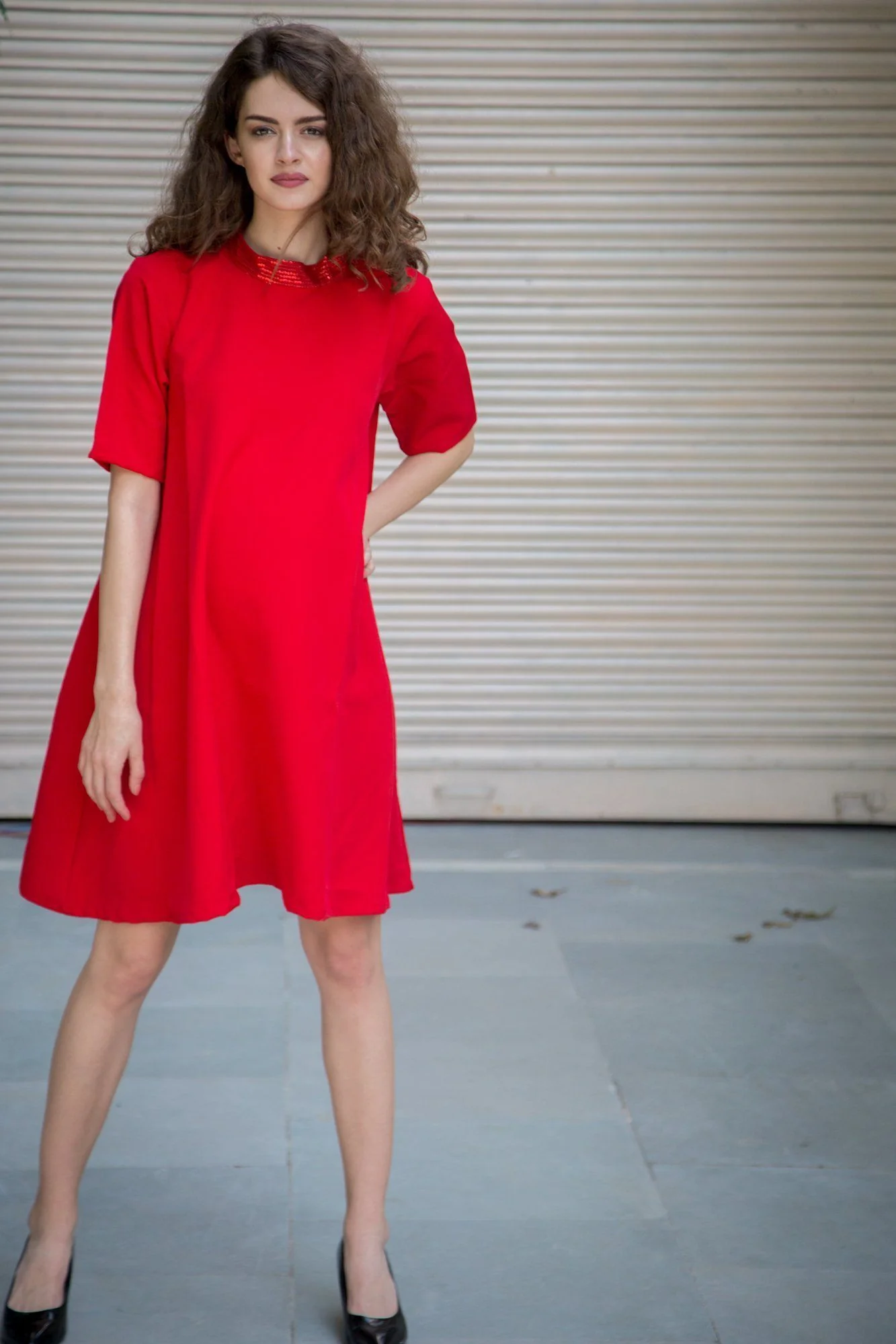 Luxe Berry Crepe Maternity Swing Dress - Chenance