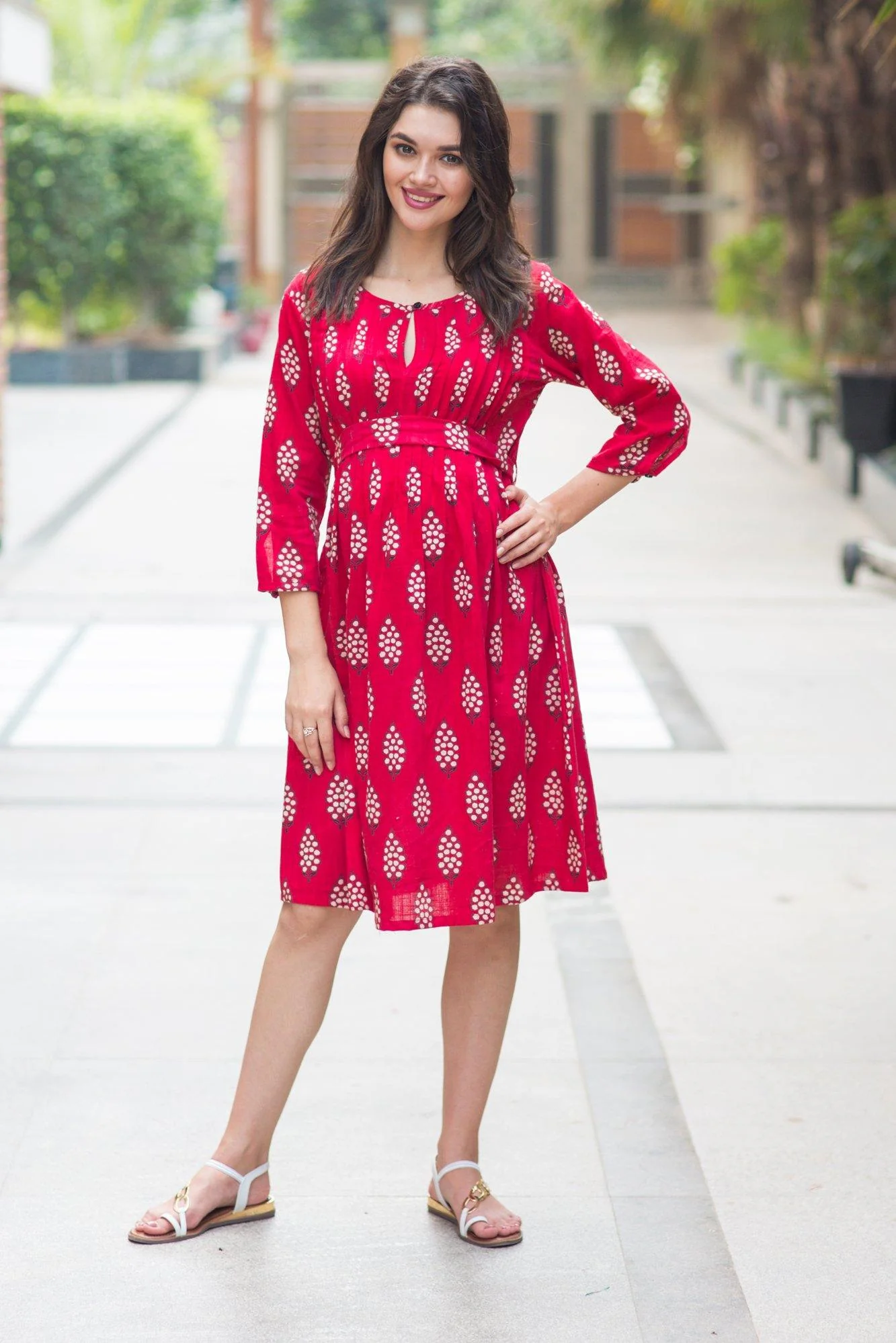 Raspberry Pleated Maternity Kurta Dress - Chenance