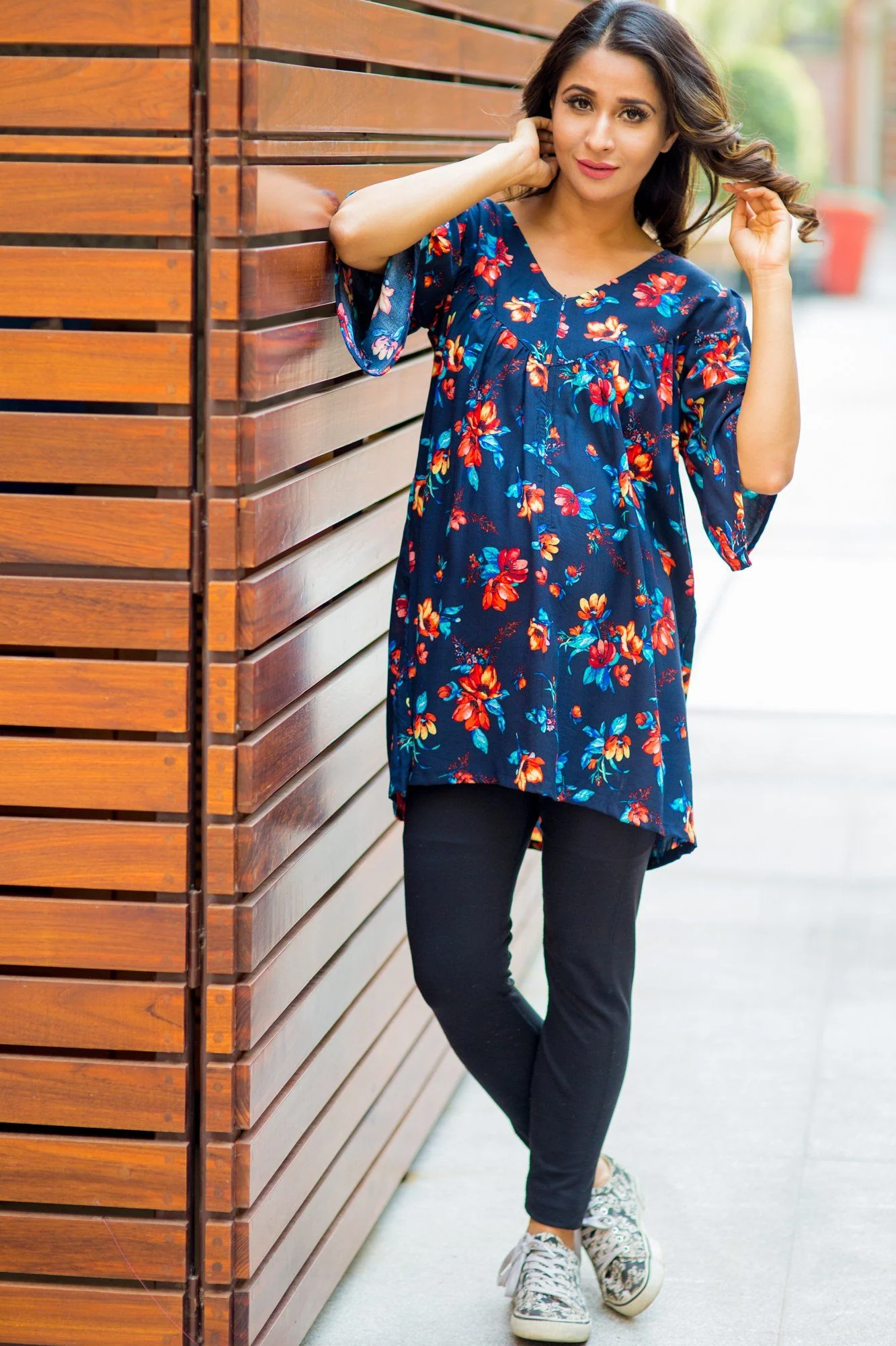 Front Zip Luminating Floral Print Cotton Maternity Nursing Top - Chenance