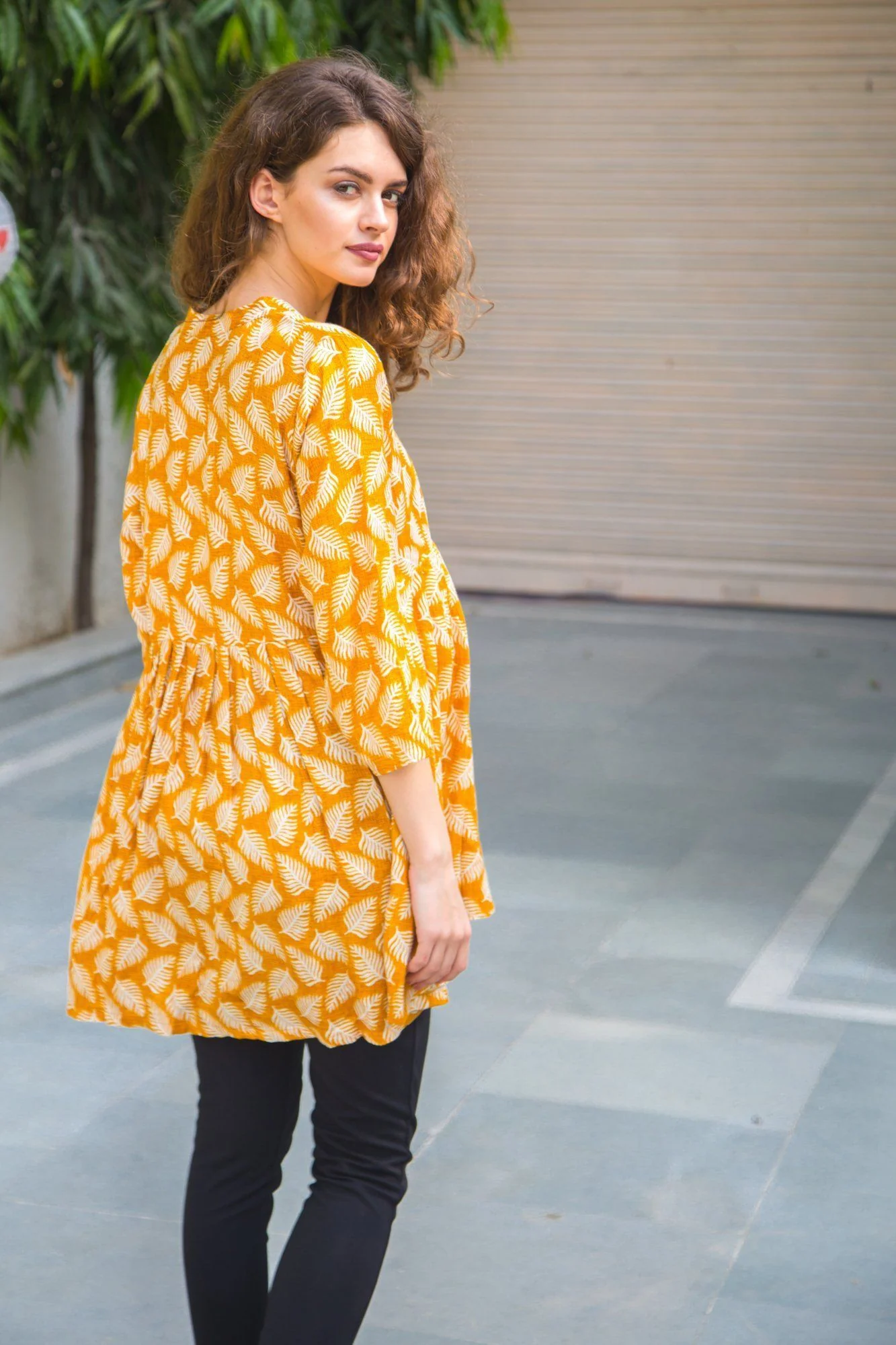 Yellow Leafy Maternity & Nursing Top - Chenance